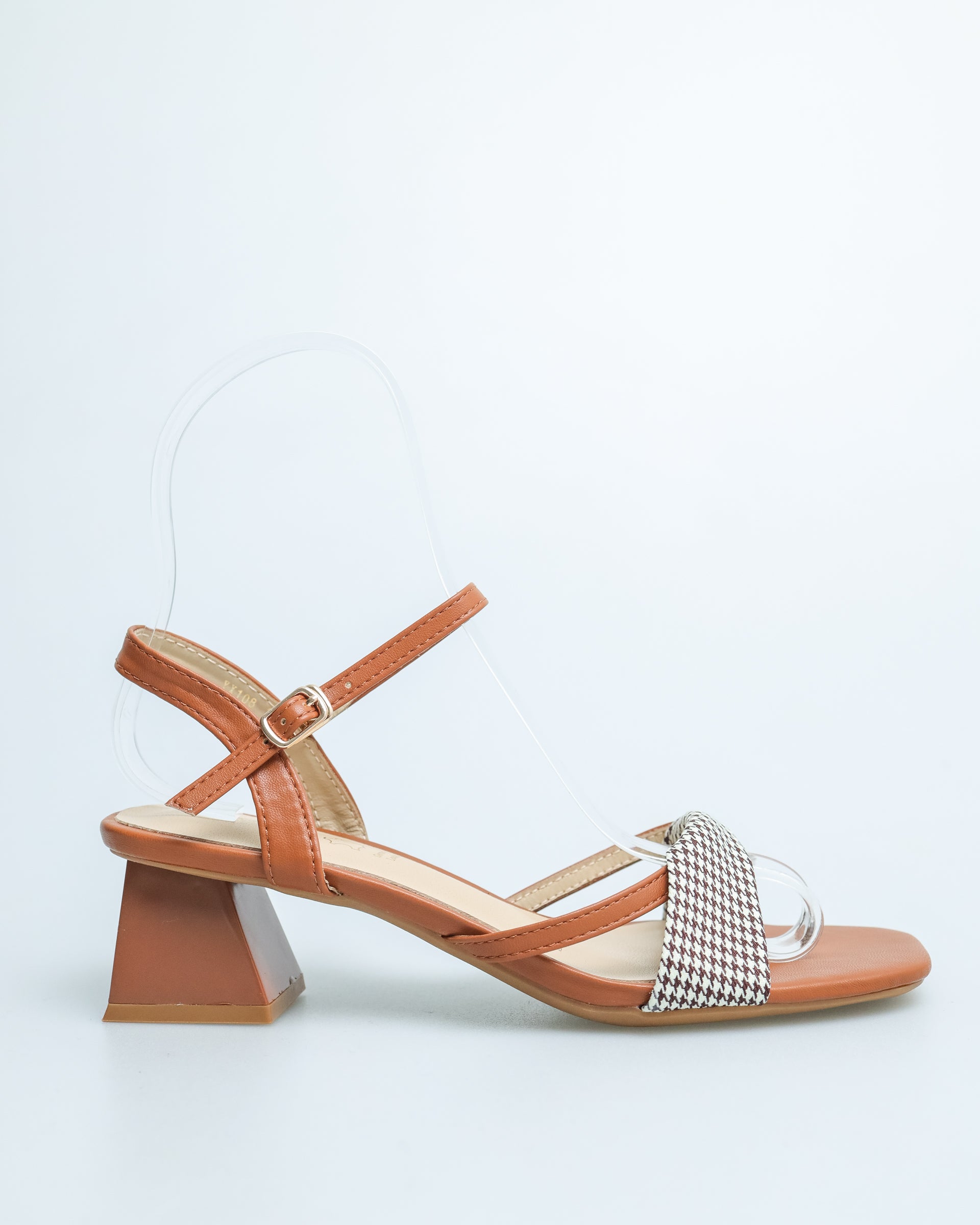 Tomaz YX108 Ladies Checkered Slingback Heels (Brown)