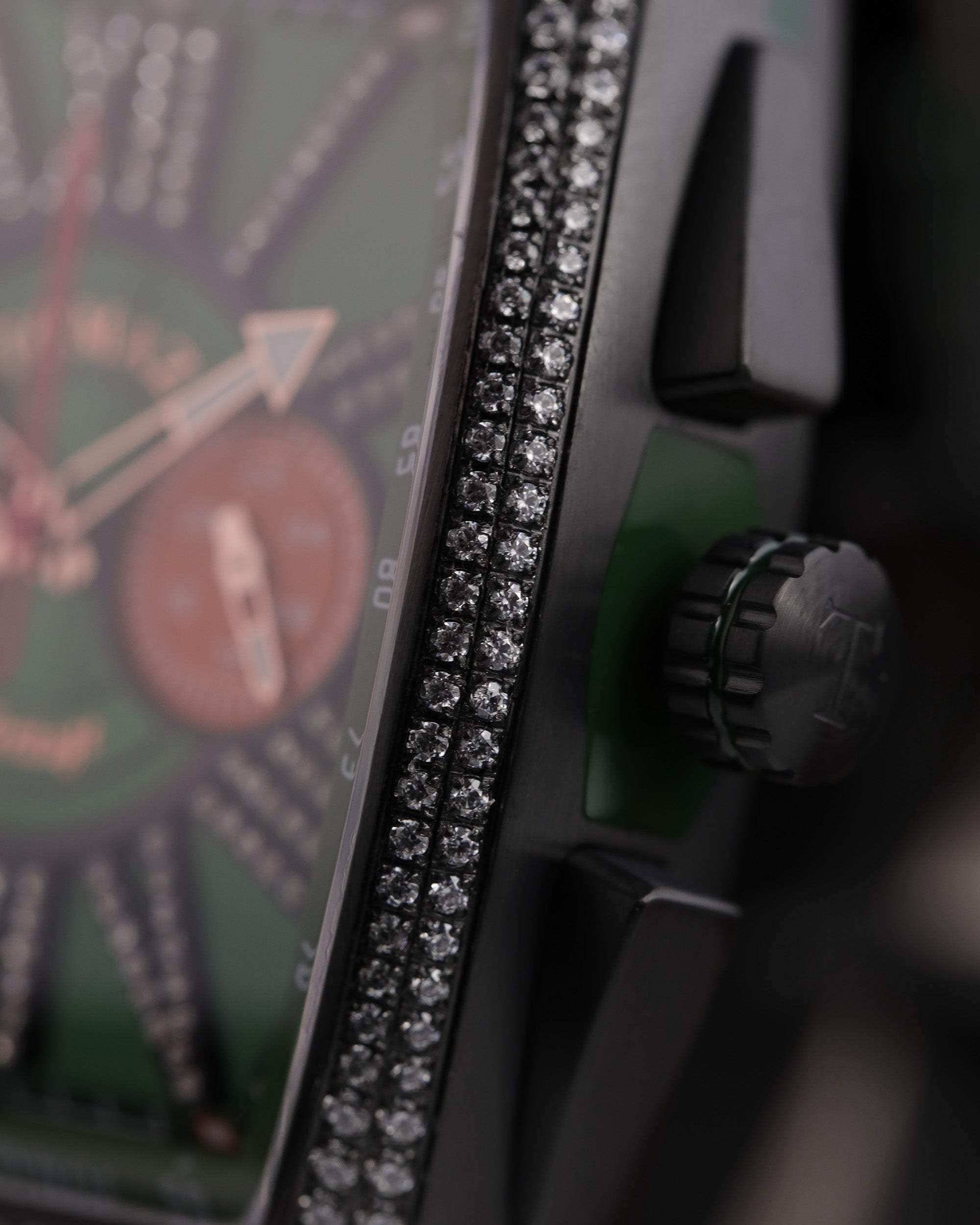 Tomaz Men's Watch TQ012A-D11 (Black/Green) with Silver Crystal (Green Salmon Leather Strap)
