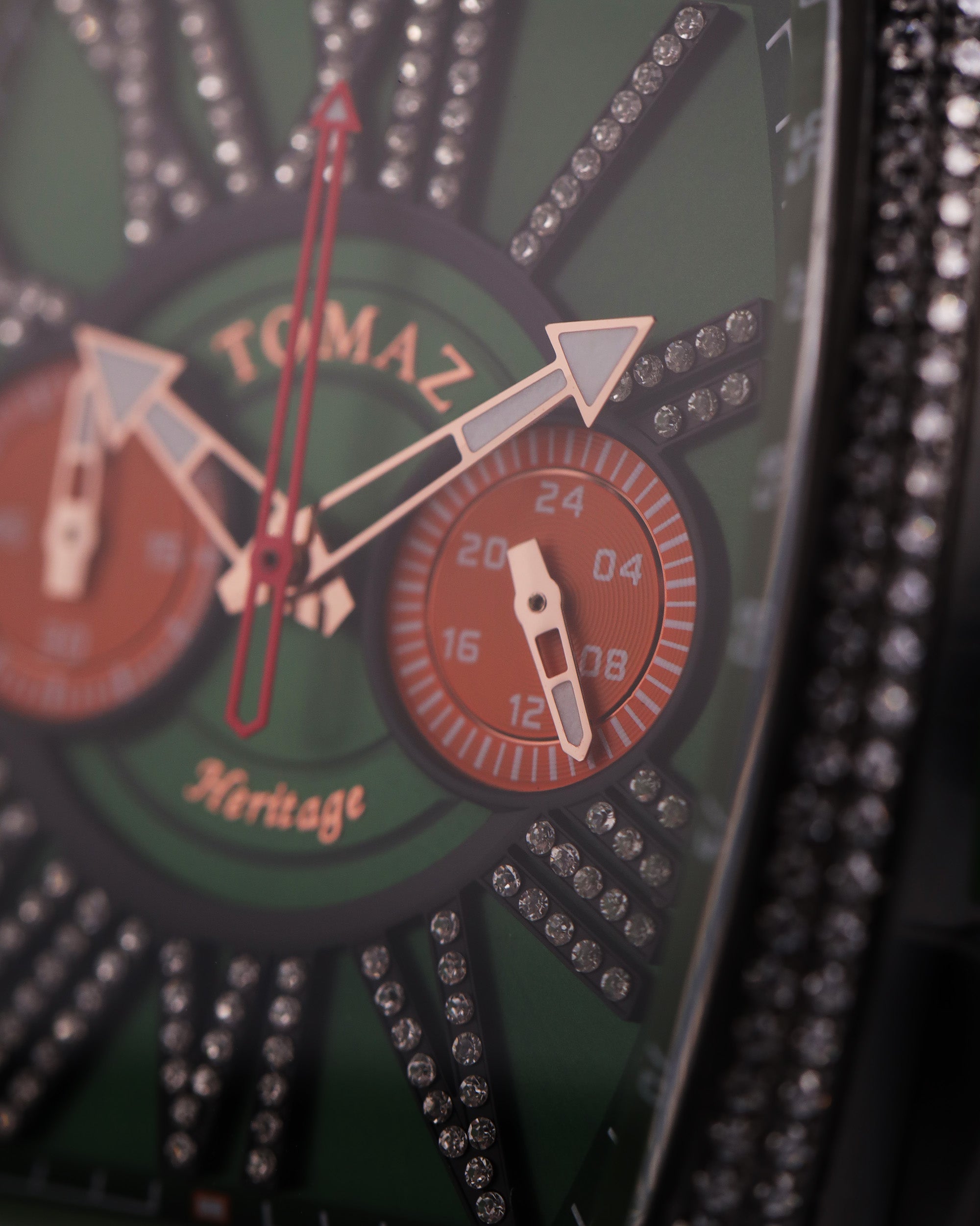 Tomaz Men's Watch TQ012A-D11 (Black/Green) with Silver Crystal (Green Salmon Leather Strap)