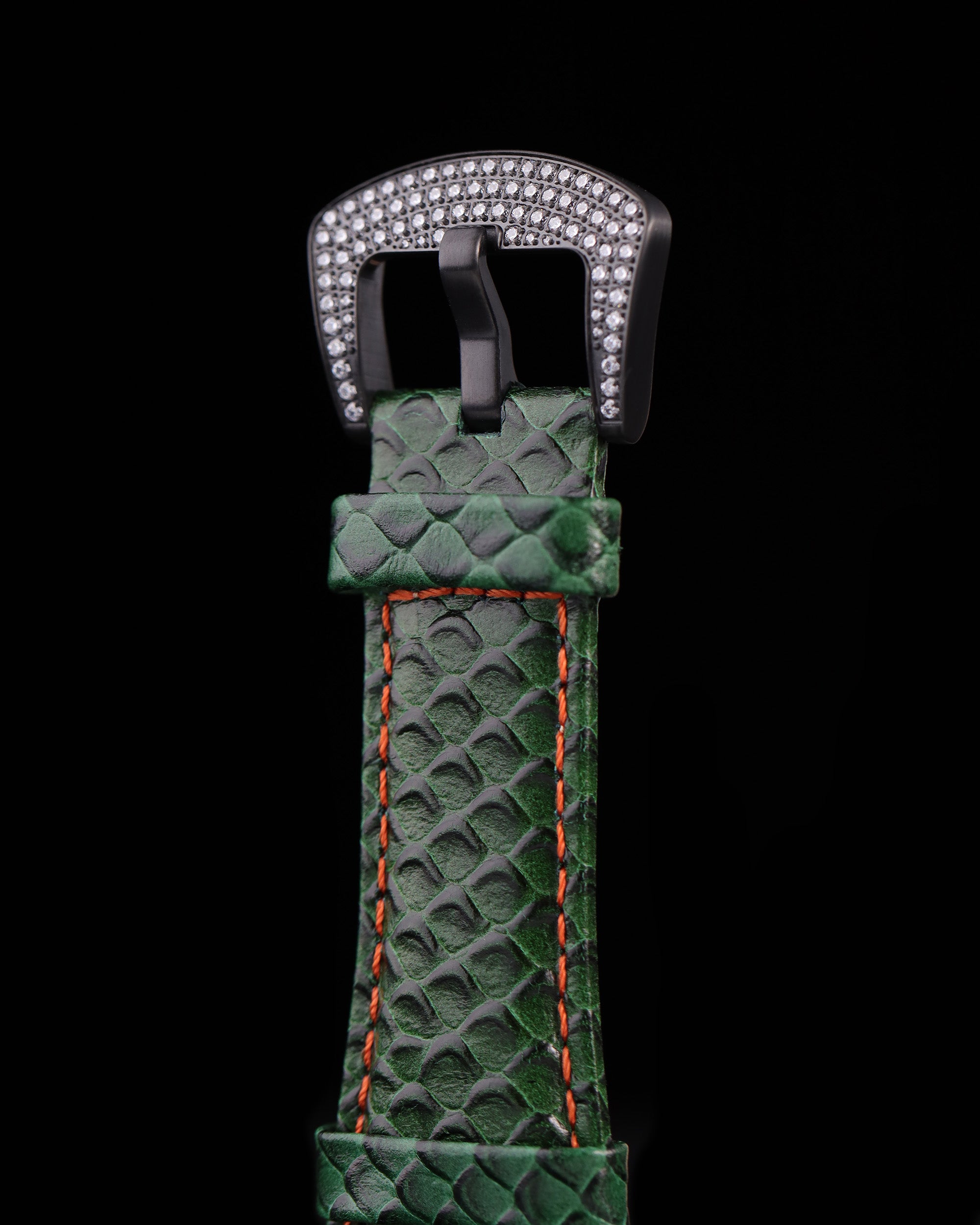 Tomaz Men's Watch TQ012A-D11 (Black/Green) with Silver Crystal (Green Salmon Leather Strap)