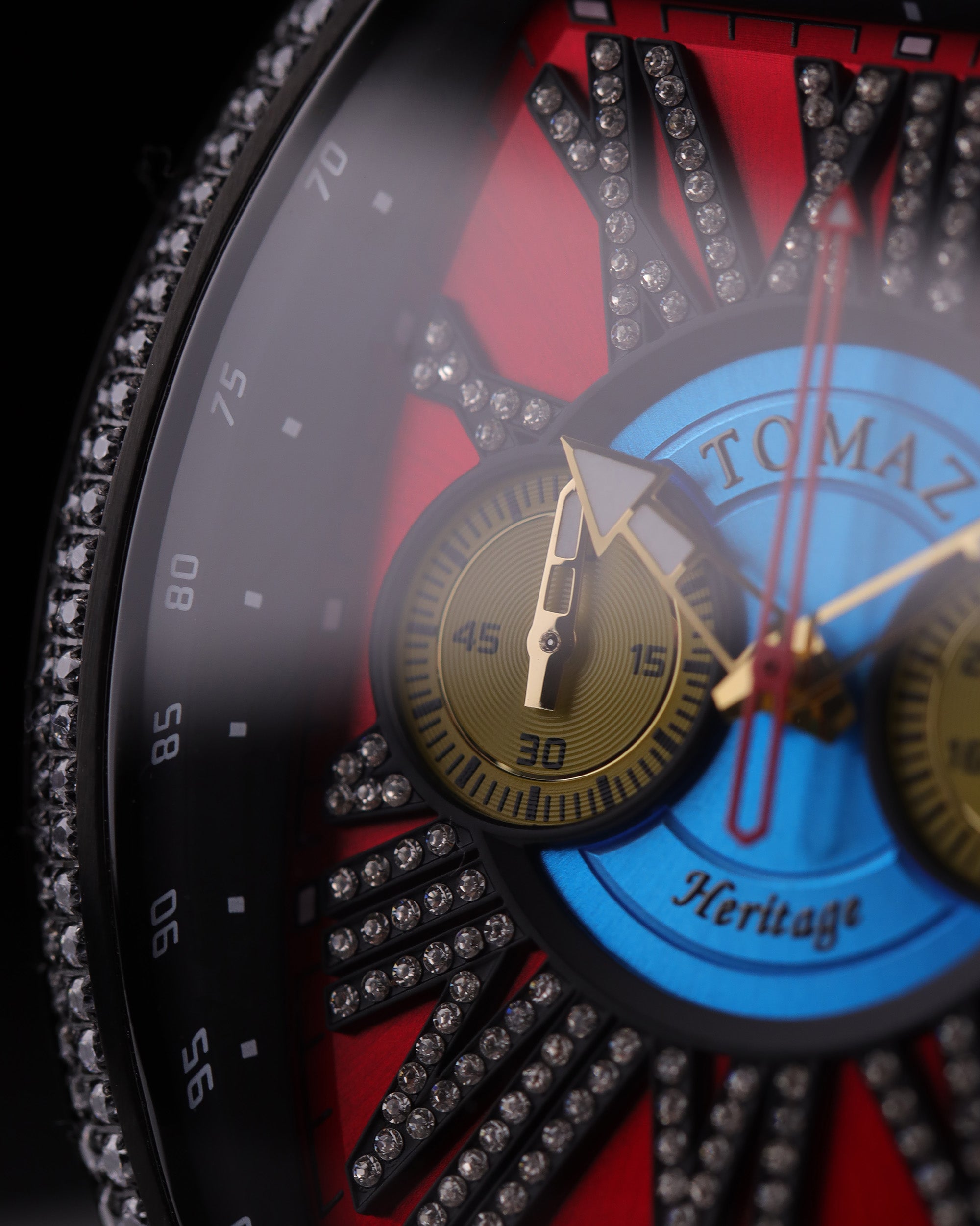 Tomaz Men's Watch TQ012A-D2 (Silver/Red) with Crystal and Red Bamboo Leather Strap