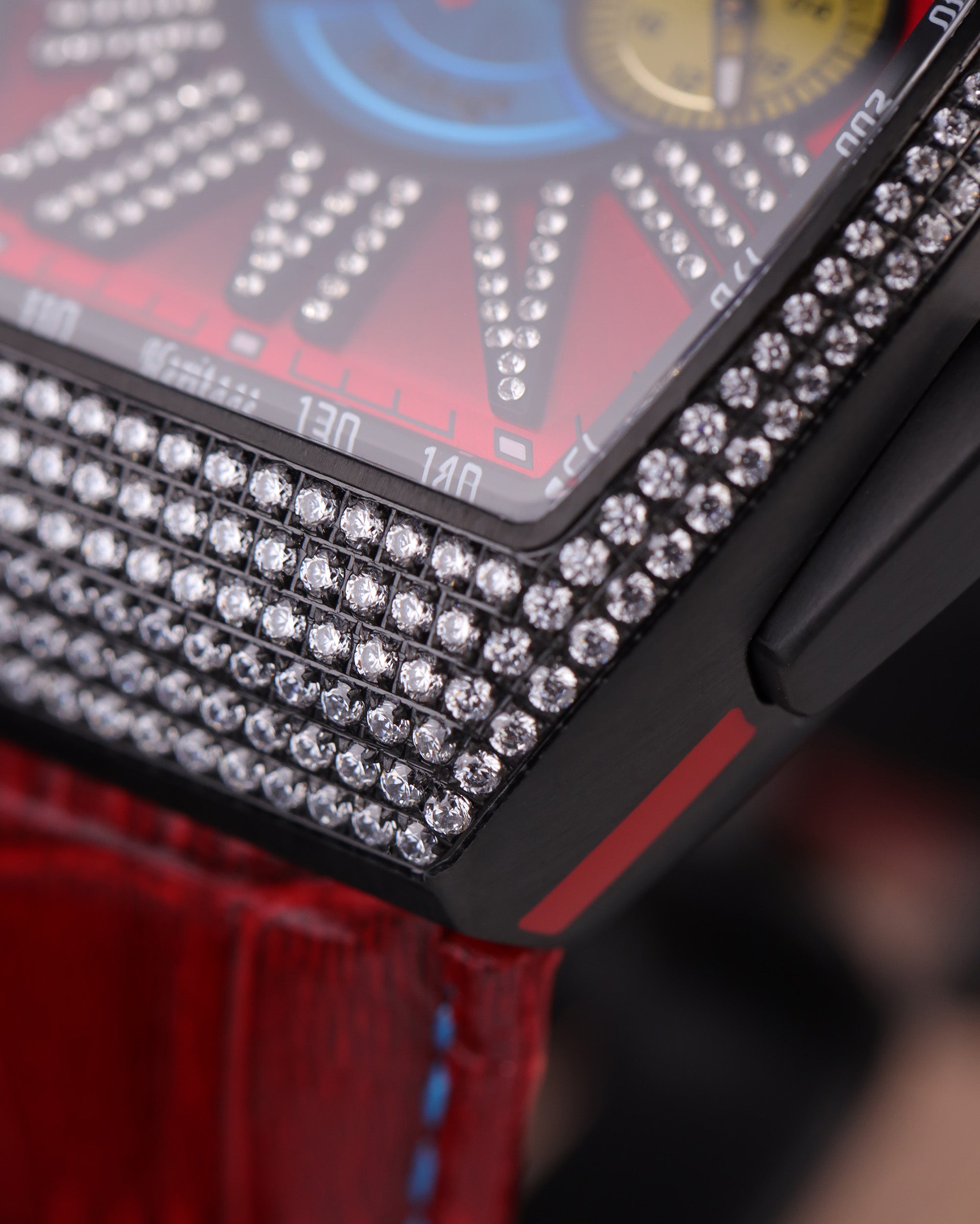 Tomaz Men's Watch TQ012A-D2 (Silver/Red) with Crystal and Red Bamboo Leather Strap