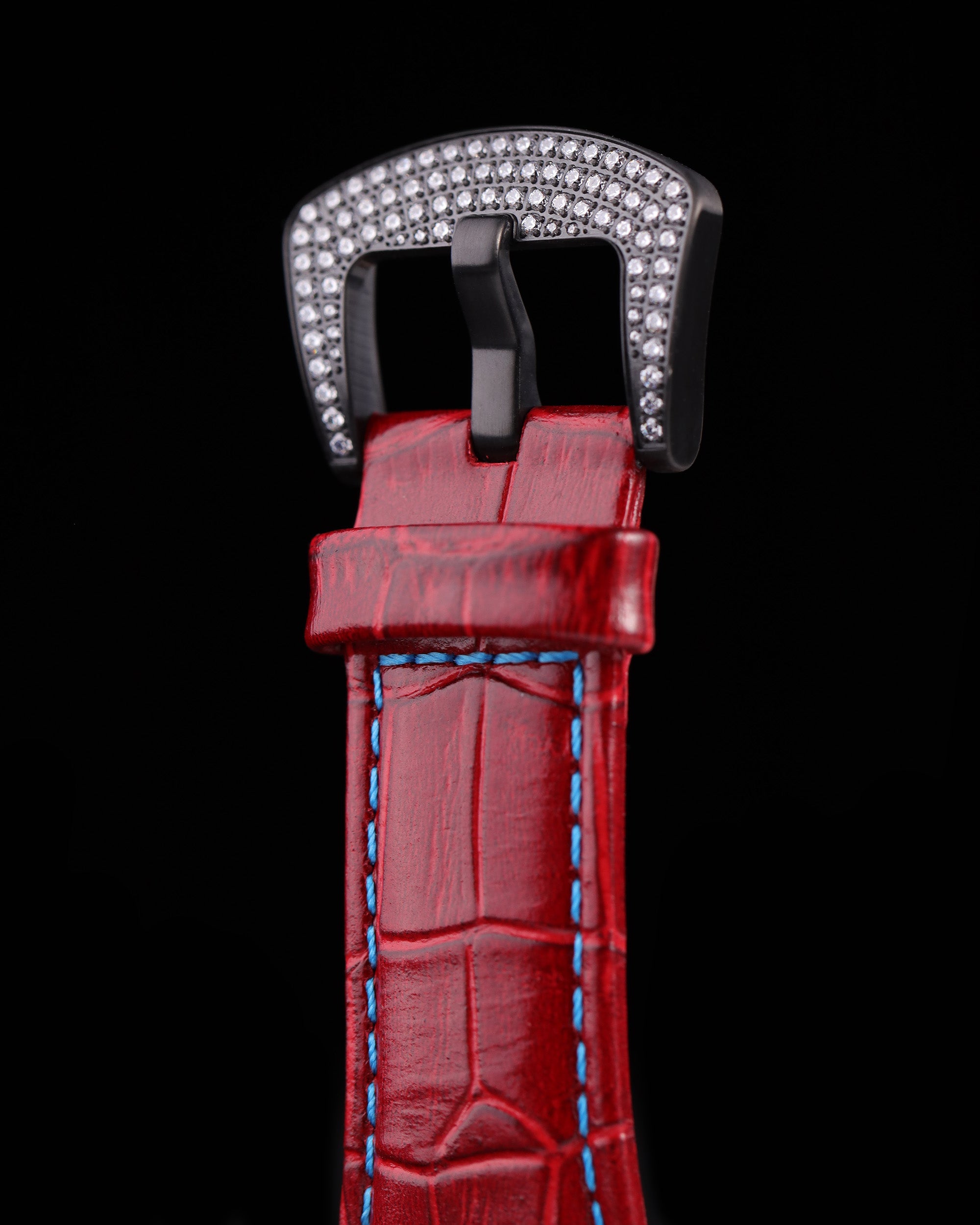 Tomaz Men's Watch TQ012A-D2 (Silver/Red) with Crystal and Red Bamboo Leather Strap