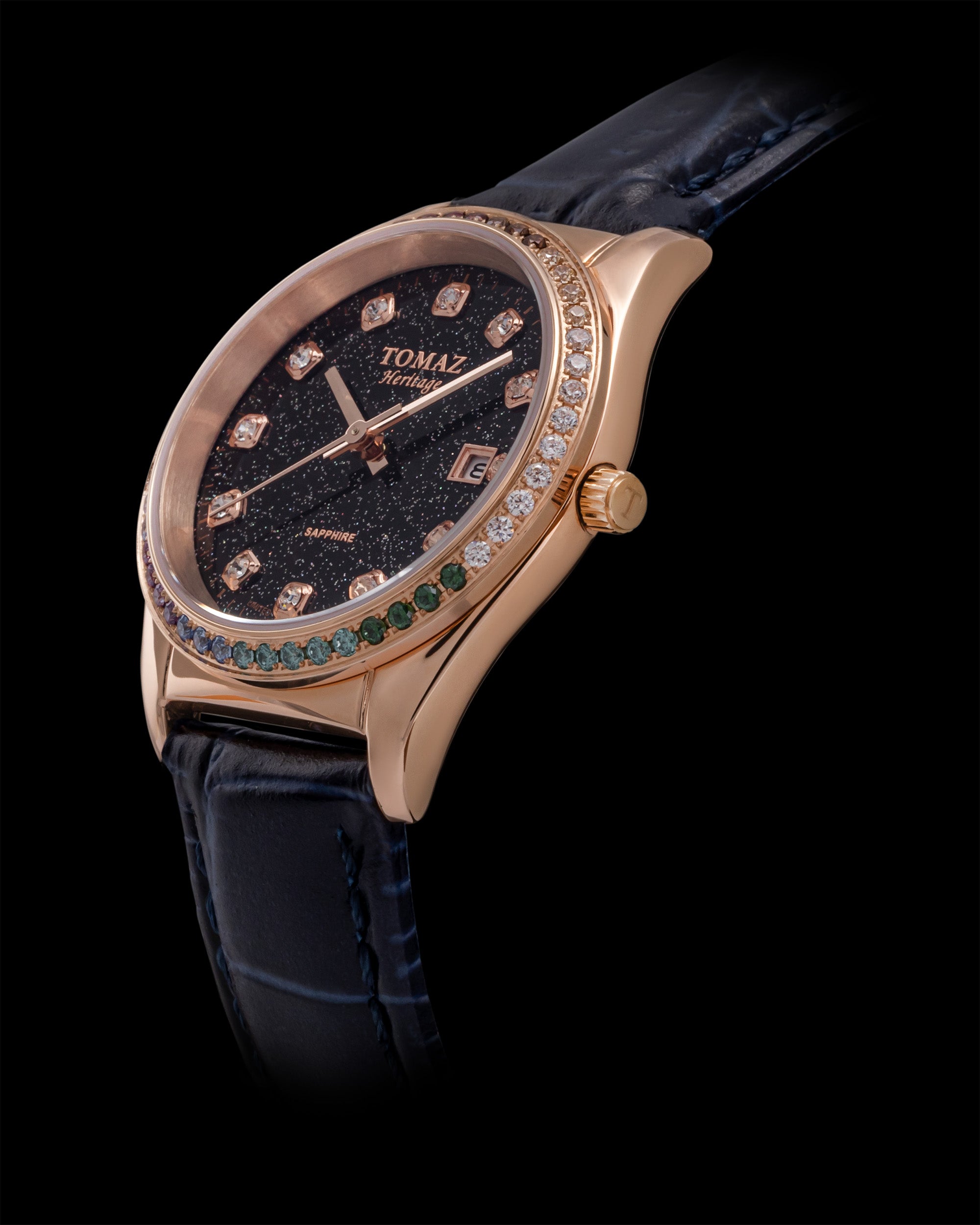 Tomaz Ladies Watch TQ017L-D15 Stardust (Rose Gold/Black) with Crystal (Navy Bamboo Leather Strap)