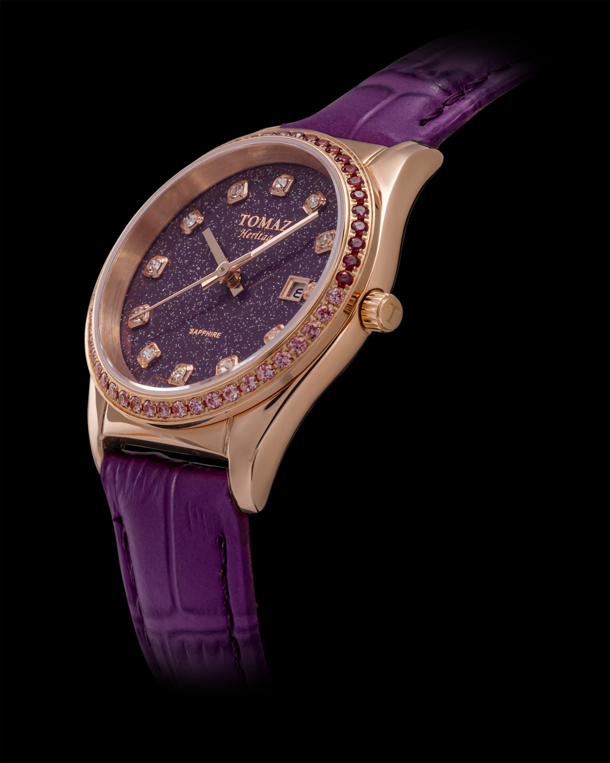 Tomaz Ladies Watch TQ017L-D27 Stardust (Rose Gold/Purple) with Purple Crystal (Purple Bamboo Leather Strap)