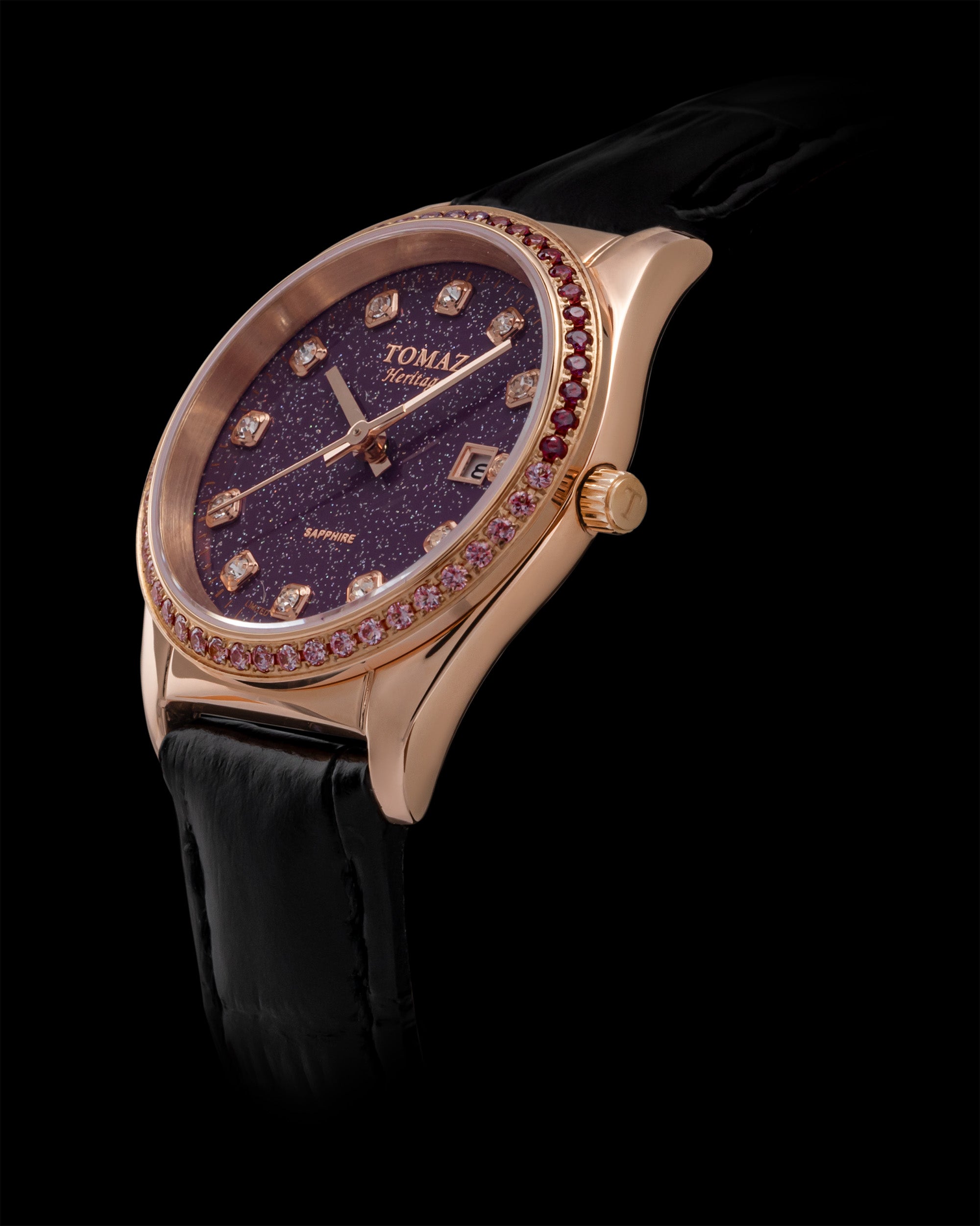 Tomaz Ladies Watch TQ017L-D30 Stardust (Rose Gold/Purple) with Purple Crystal (Black Bamboo Leather Strap)