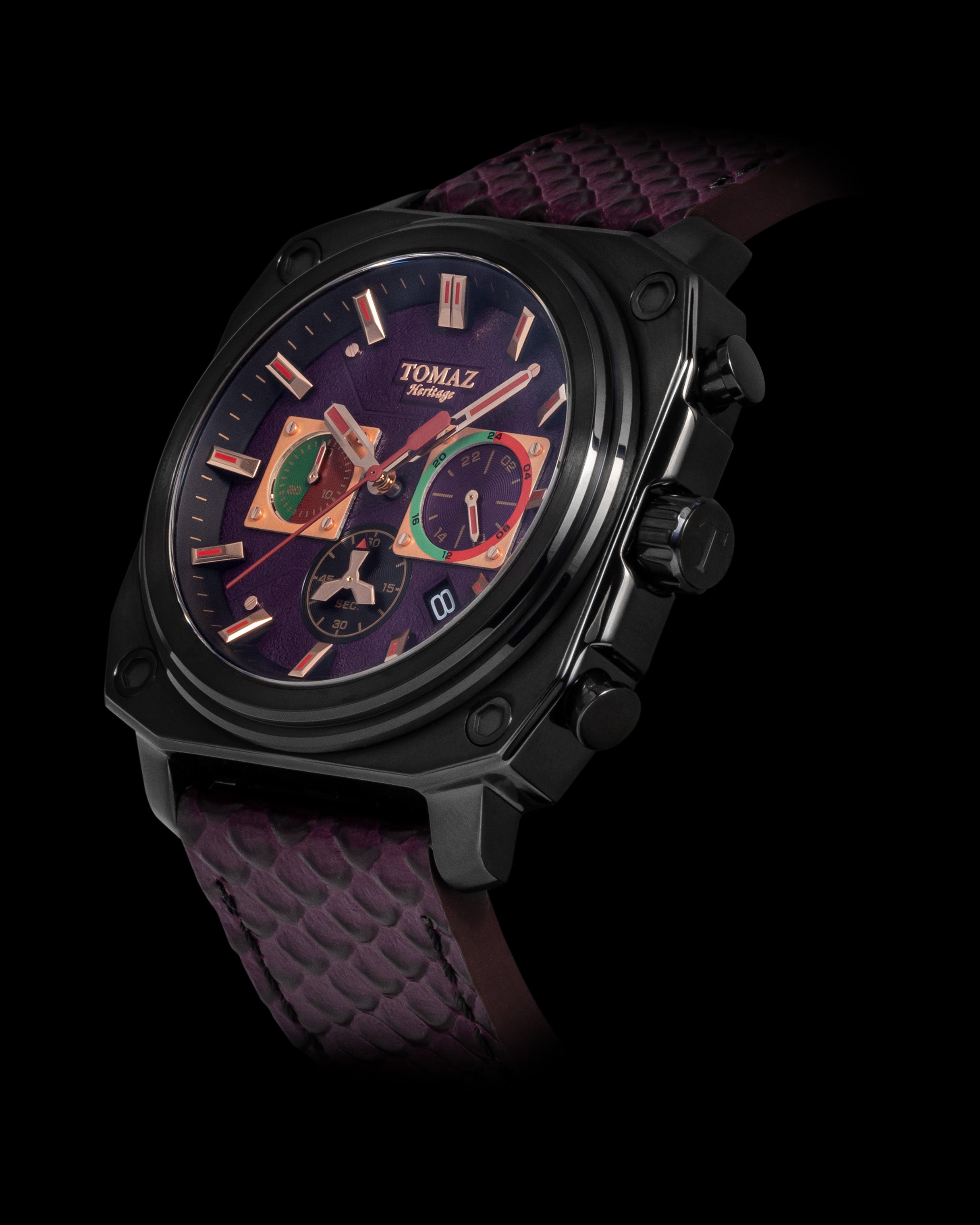 Jezper TQ021A-D7 (Hitam/Ungu) Tali Kulit Salmon Ungu