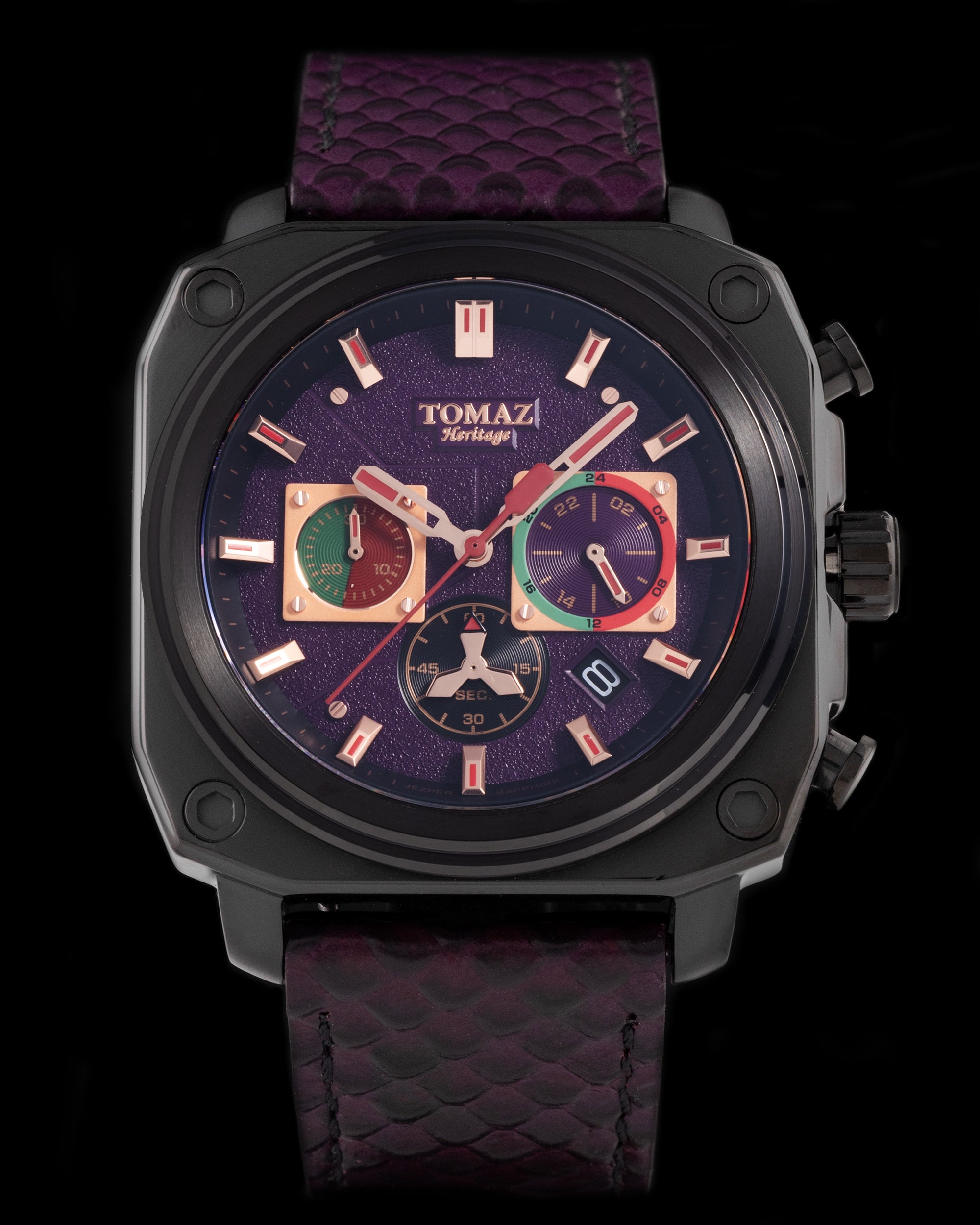 Jezper TQ021A-D7 (Hitam/Ungu) Tali Kulit Salmon Ungu