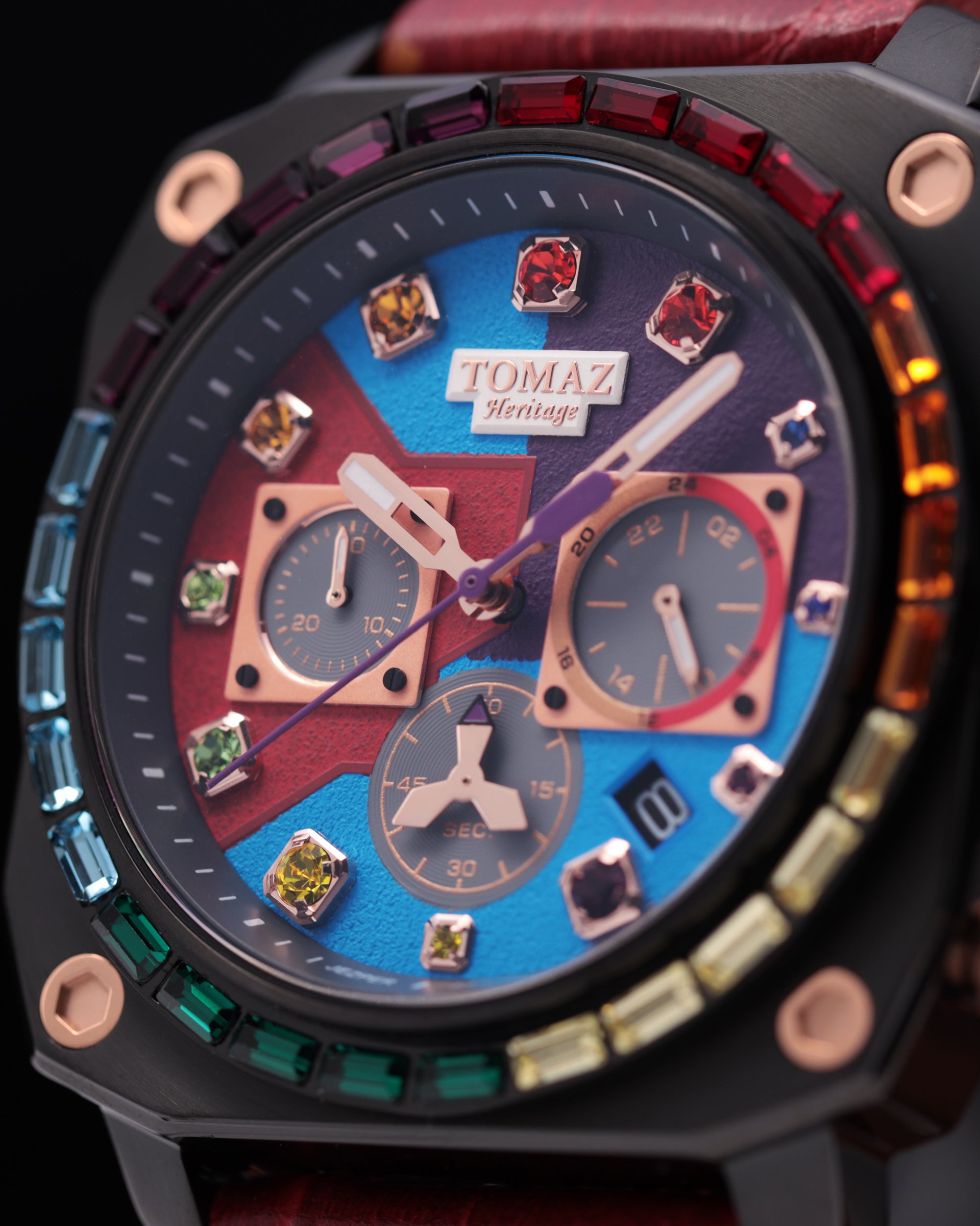 Jezper Iron Men Gauntlet TQ021C-D2 (Hitam) dengan Rainbow Swarovski (Tali Kulit Merah))