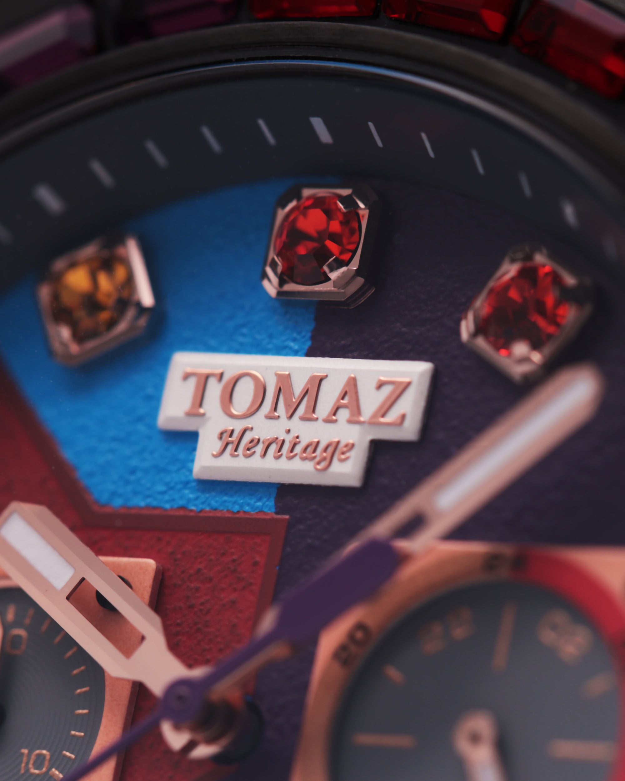 Jezper Iron Men Gauntlet TQ021C-D2 (Black) with Rainbow Crystal (Red Leather Strap)