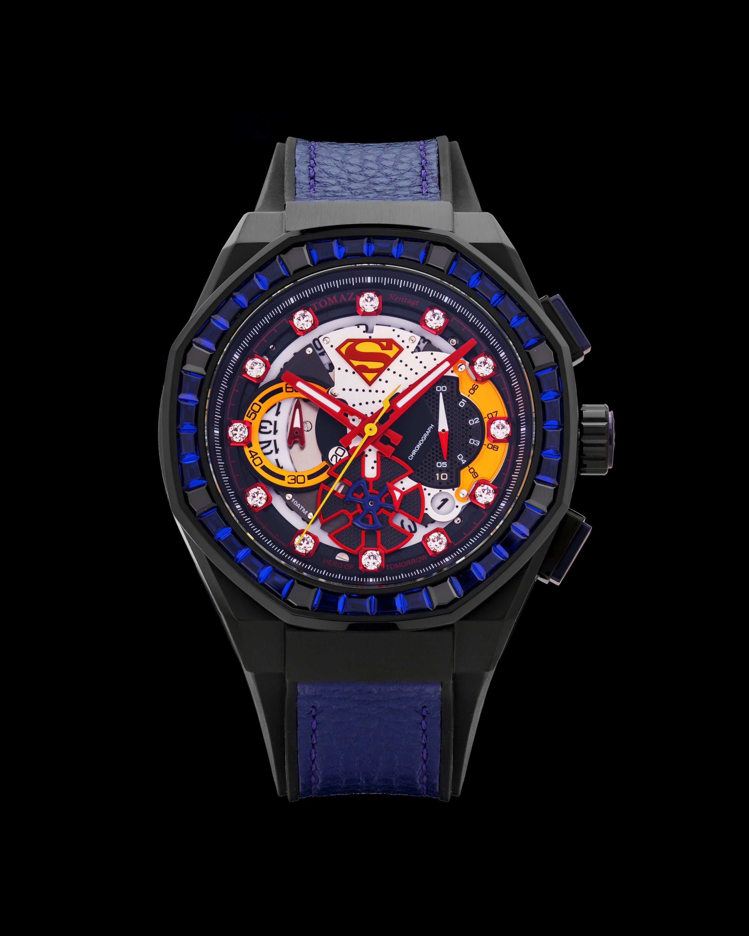 DC Superman TQ023-QD5 (Black) with Crystal and Blue Leather Strap