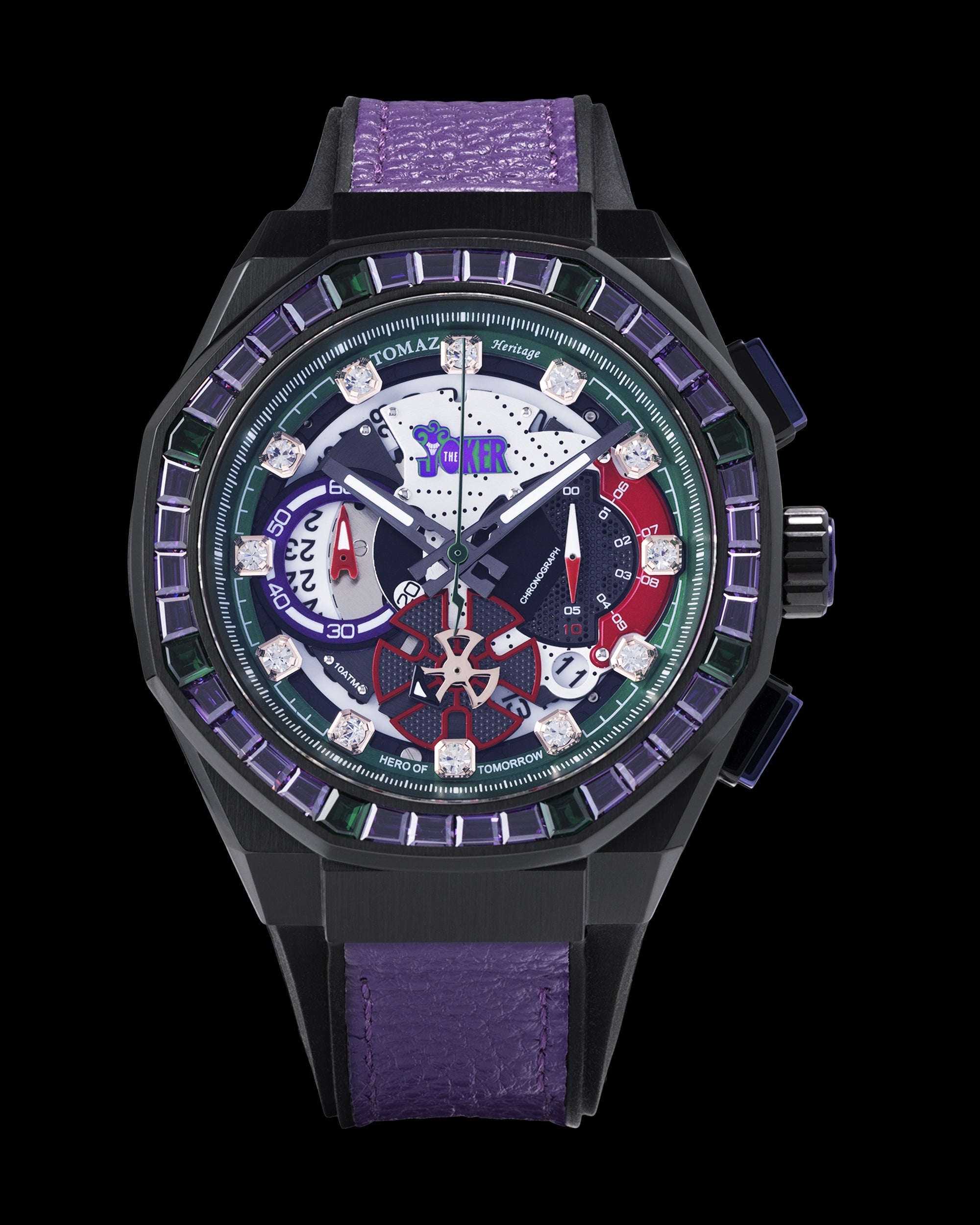 DC Joker TQ023-TD2 (Hitam/Ungu) dengan Kristal Ungu dan Hijau (Kulit Ungu dengan Tali Silikon)