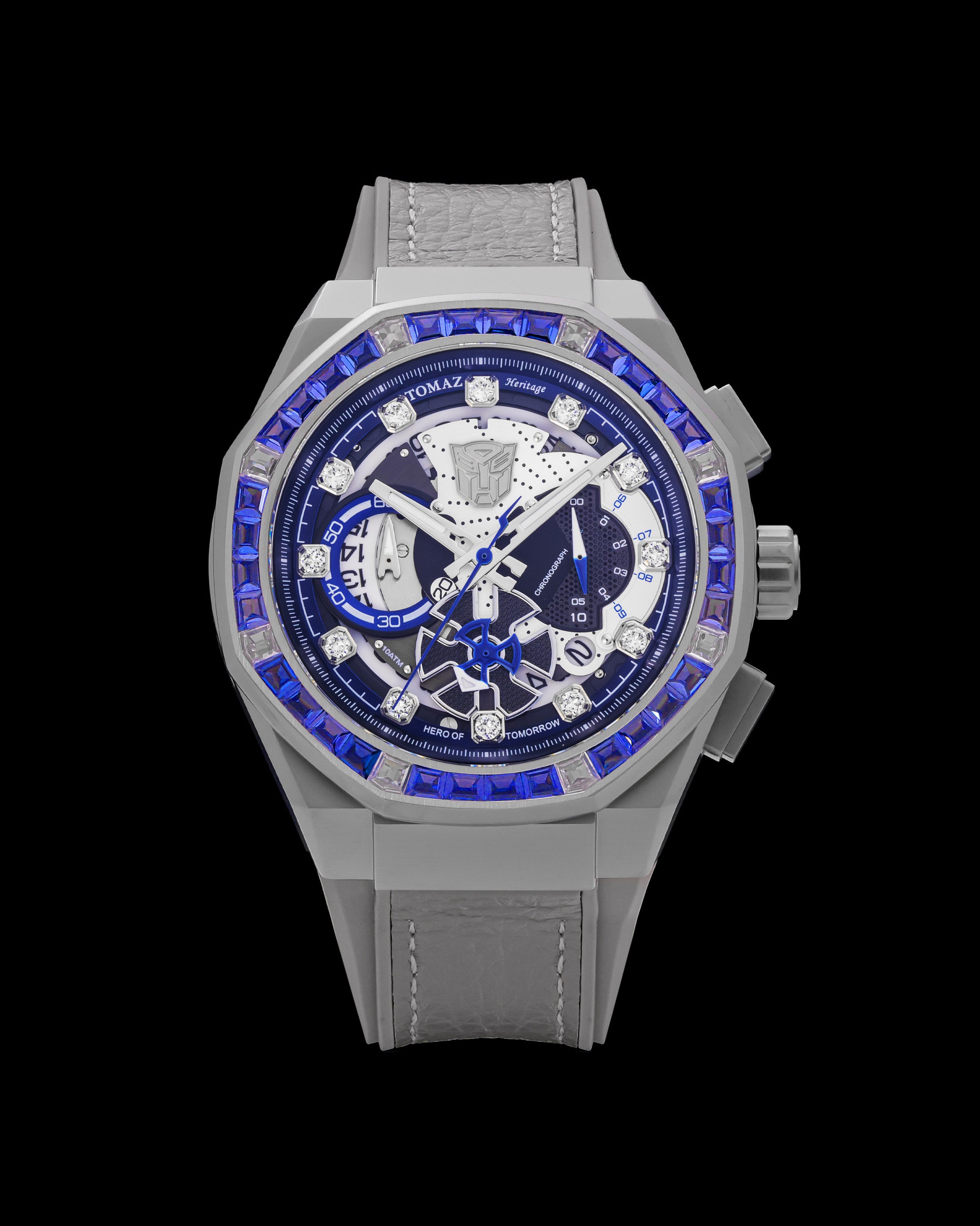 Transformer Mirage TQ023-VD2 (Silver/Blue) with Crystal (Grey Leather Strap)