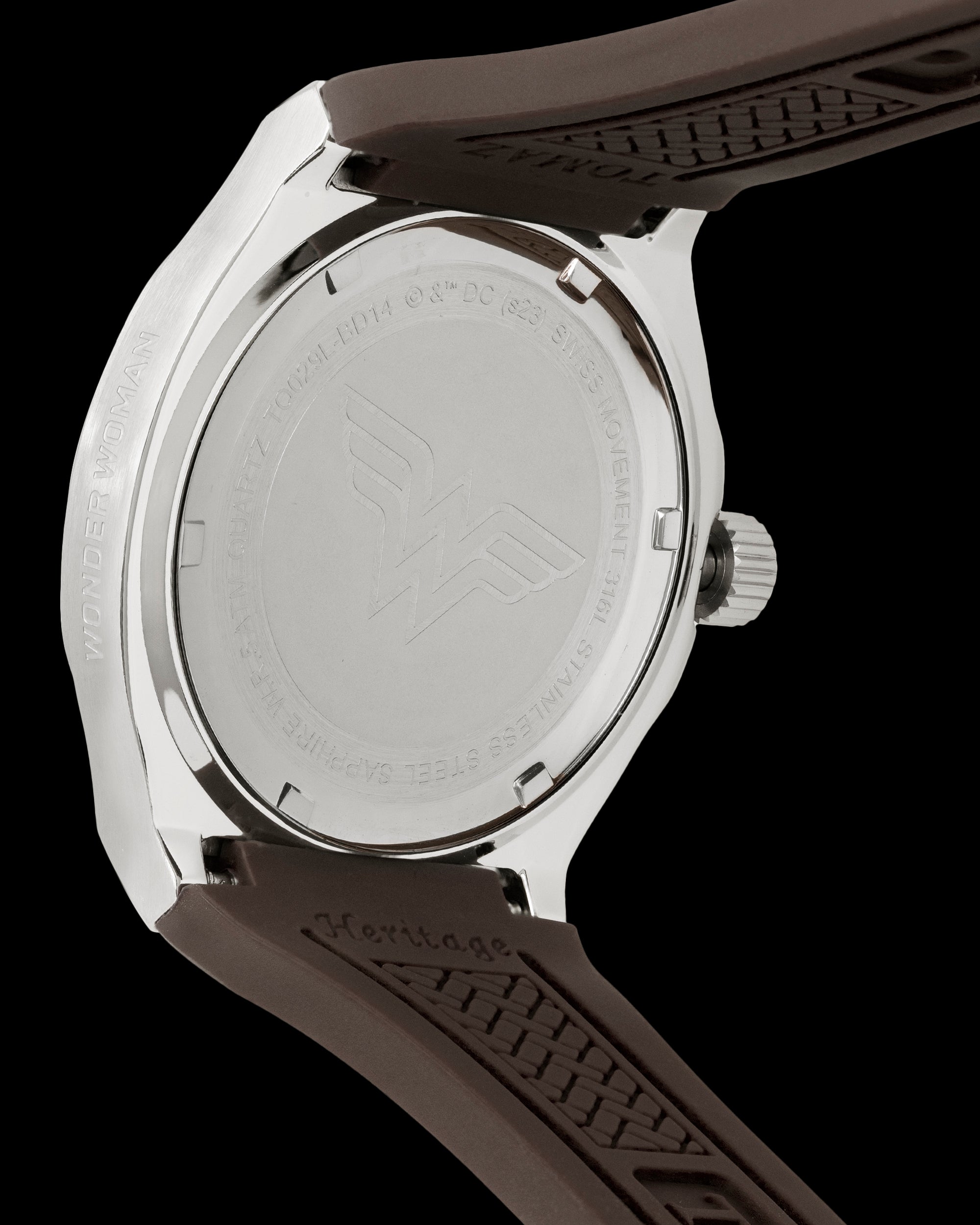DC Wonder Woman TQ029L-BD14 (Silver/Brown) with White Swarovski Crystal (Brown Silicone Strap)
