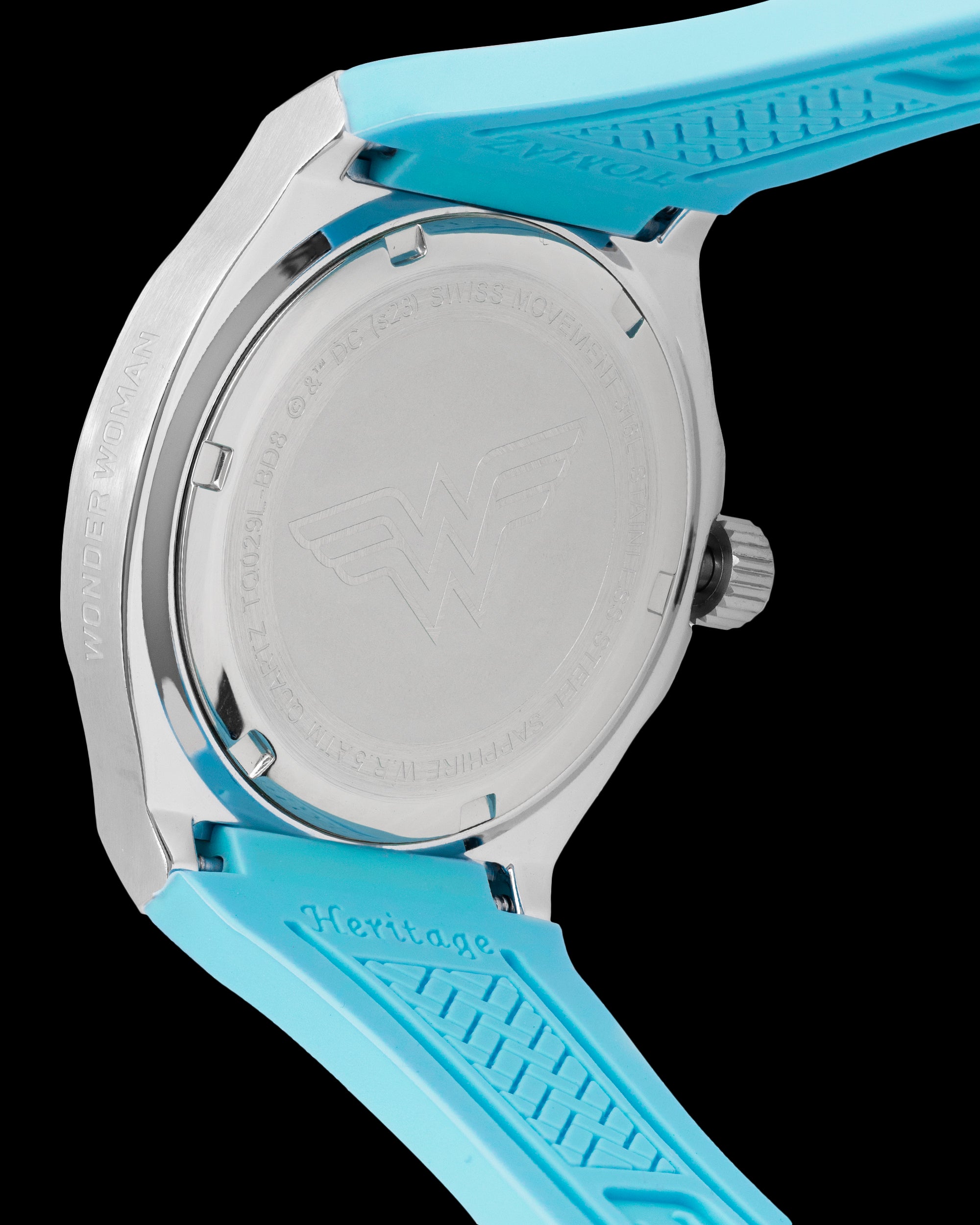 DC Wonder Woman TQ029L-BD8 (Silver/Dark Blue) with White Swarovski Crystal (Dark Blue Silicone Strap)