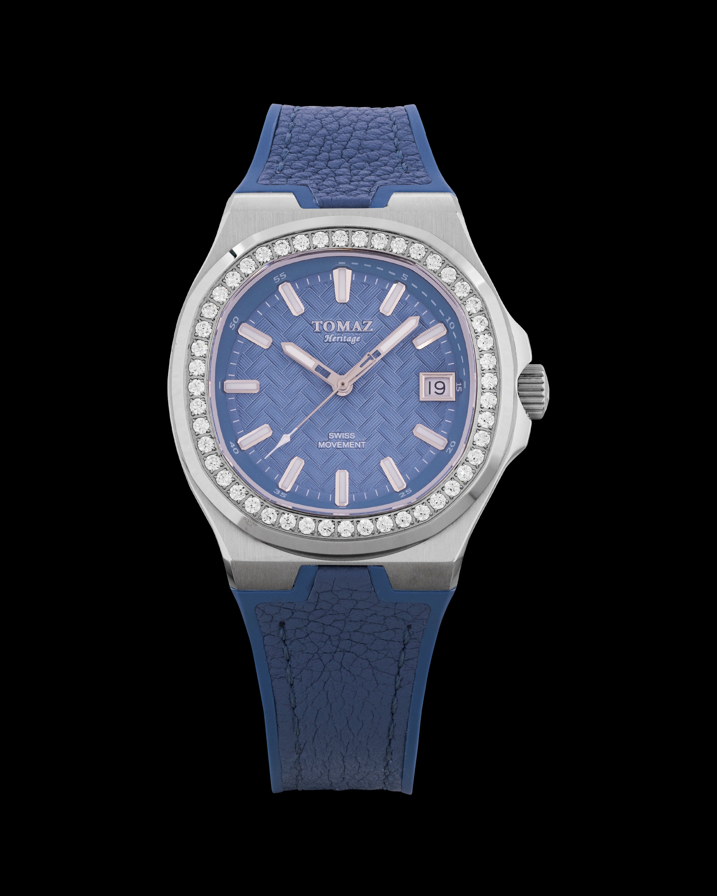 Jam Tangan Wanita Tomaz TQ029L-D14 (Perak/Biru) dengan Tali Getah Kristal dan Biru