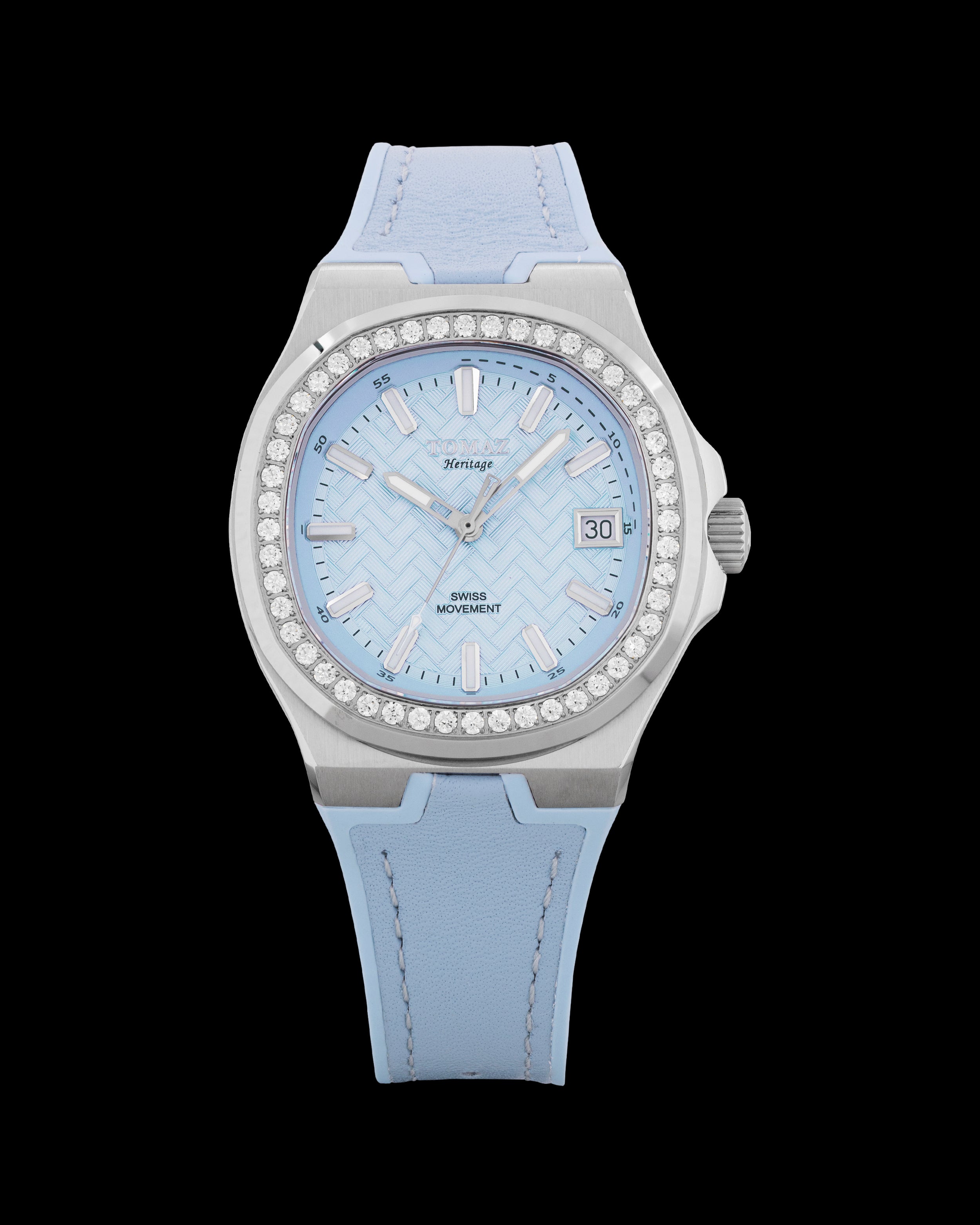 Tomaz Ladies Watch TQ029L-D15 (Silver/Light Blue) with Crystal and Light Blue Rubber Strap
