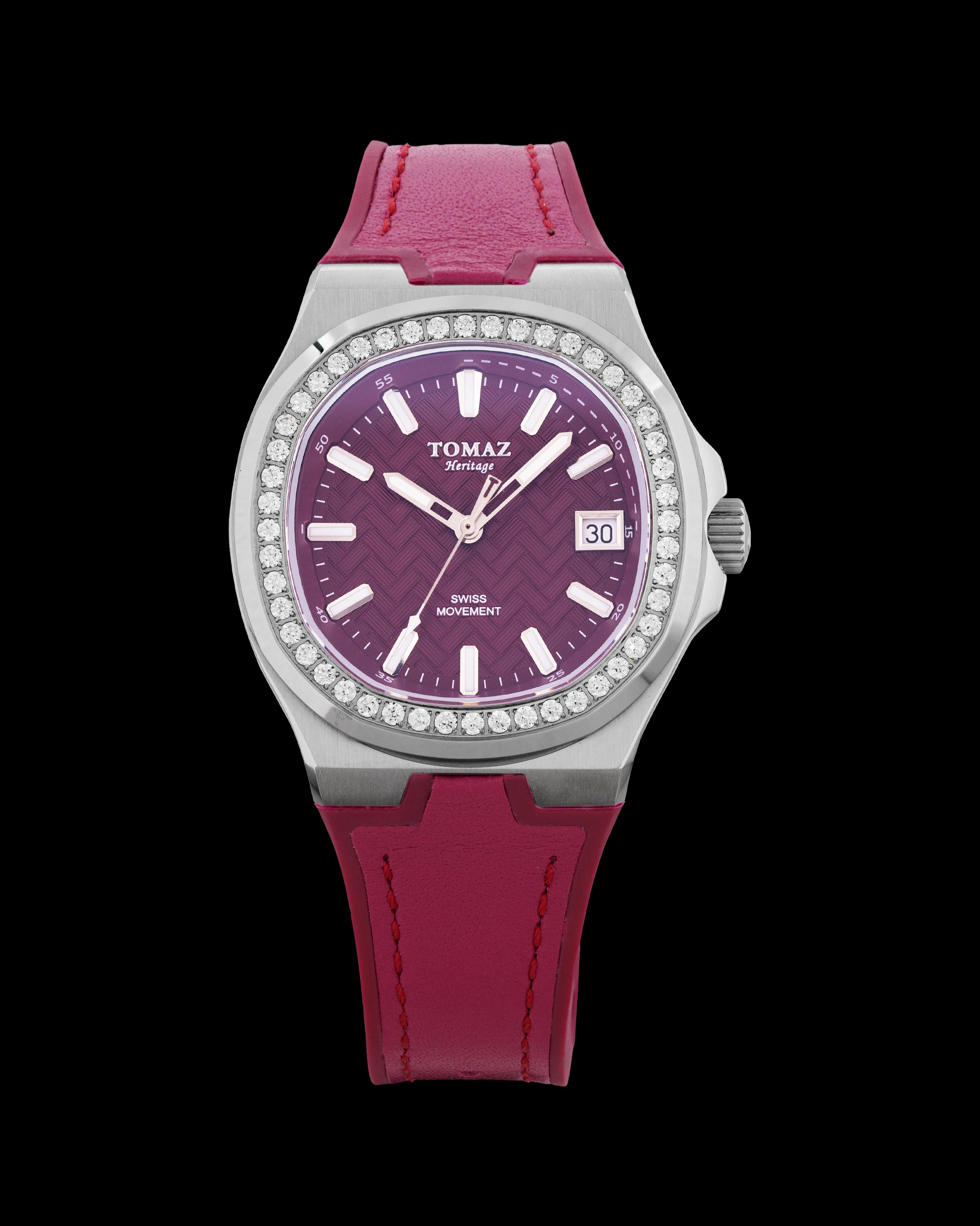 Jam Tangan Wanita Tomaz TQ029L-D17 (Perak/Merah) dengan Tali Getah Kristal dan Merah Jambu