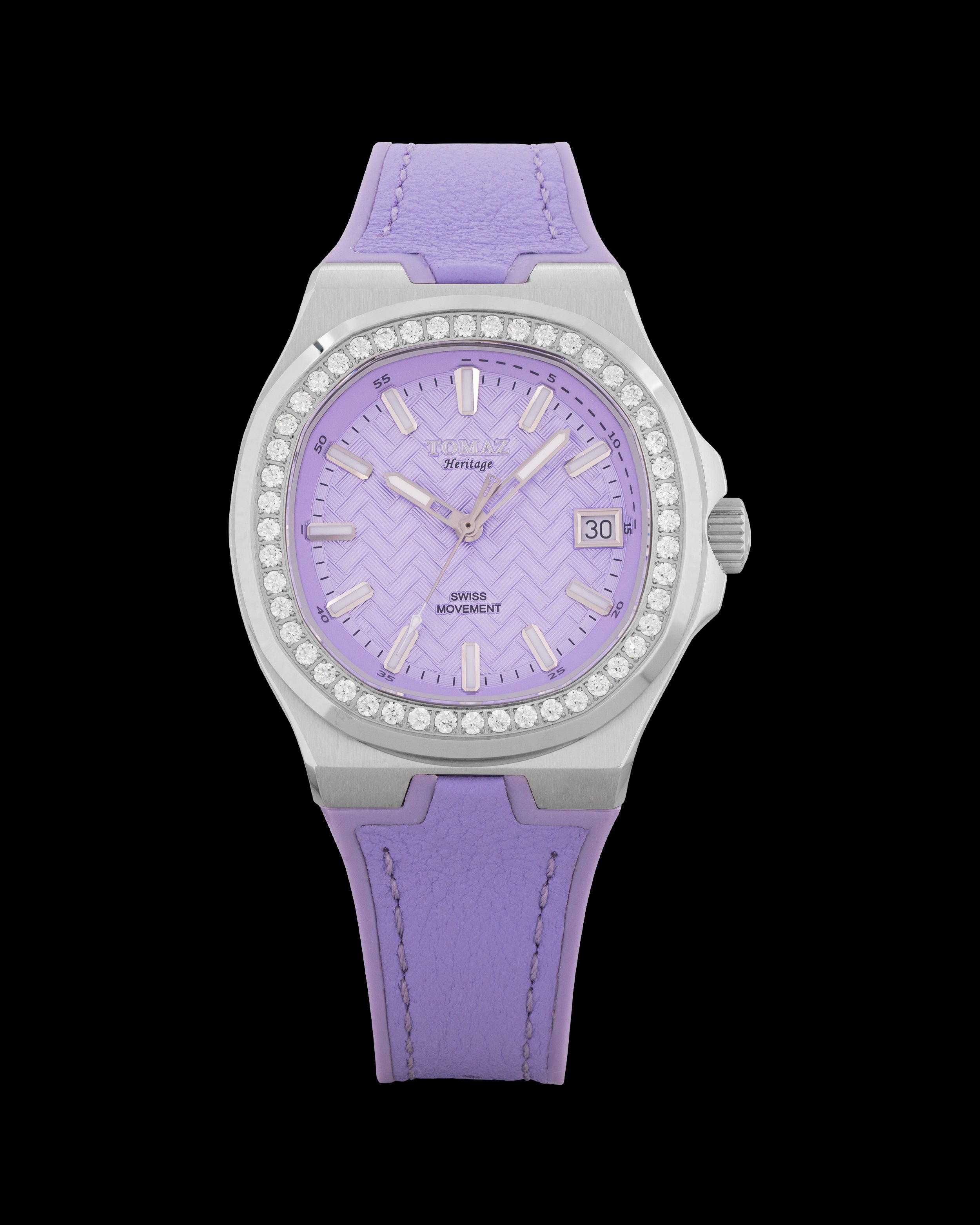 Jam Tangan Wanita Tomaz TQ029L-D22 (Perak/Ungu Muda) dengan Tali Getah Kristal dan Ungu Muda