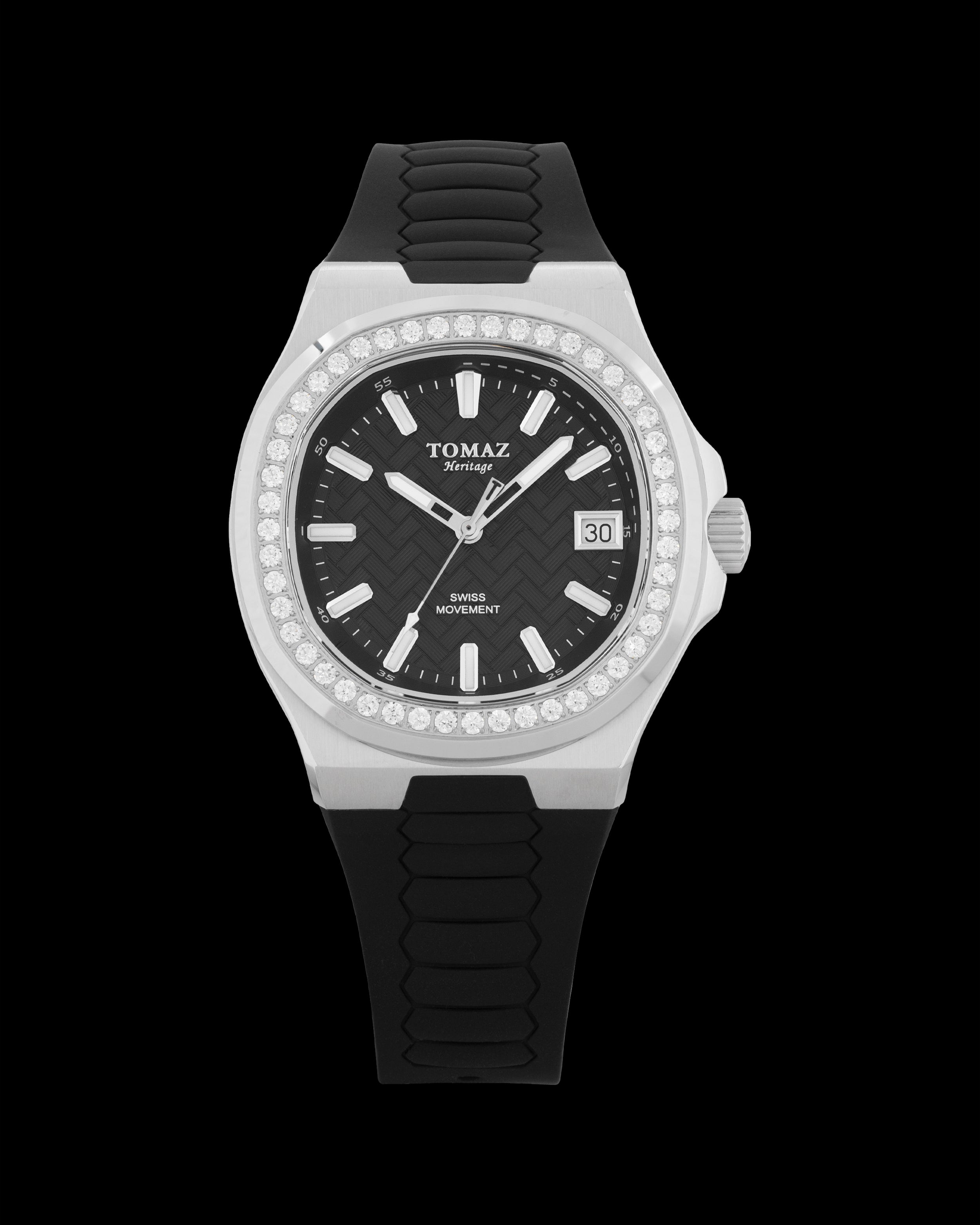 Jam Tangan Wanita Tomaz TQ029L-D4 (Perak/Hitam) dengan Kristal Swarovski Putih dan Tali Silikon Getah Hitam