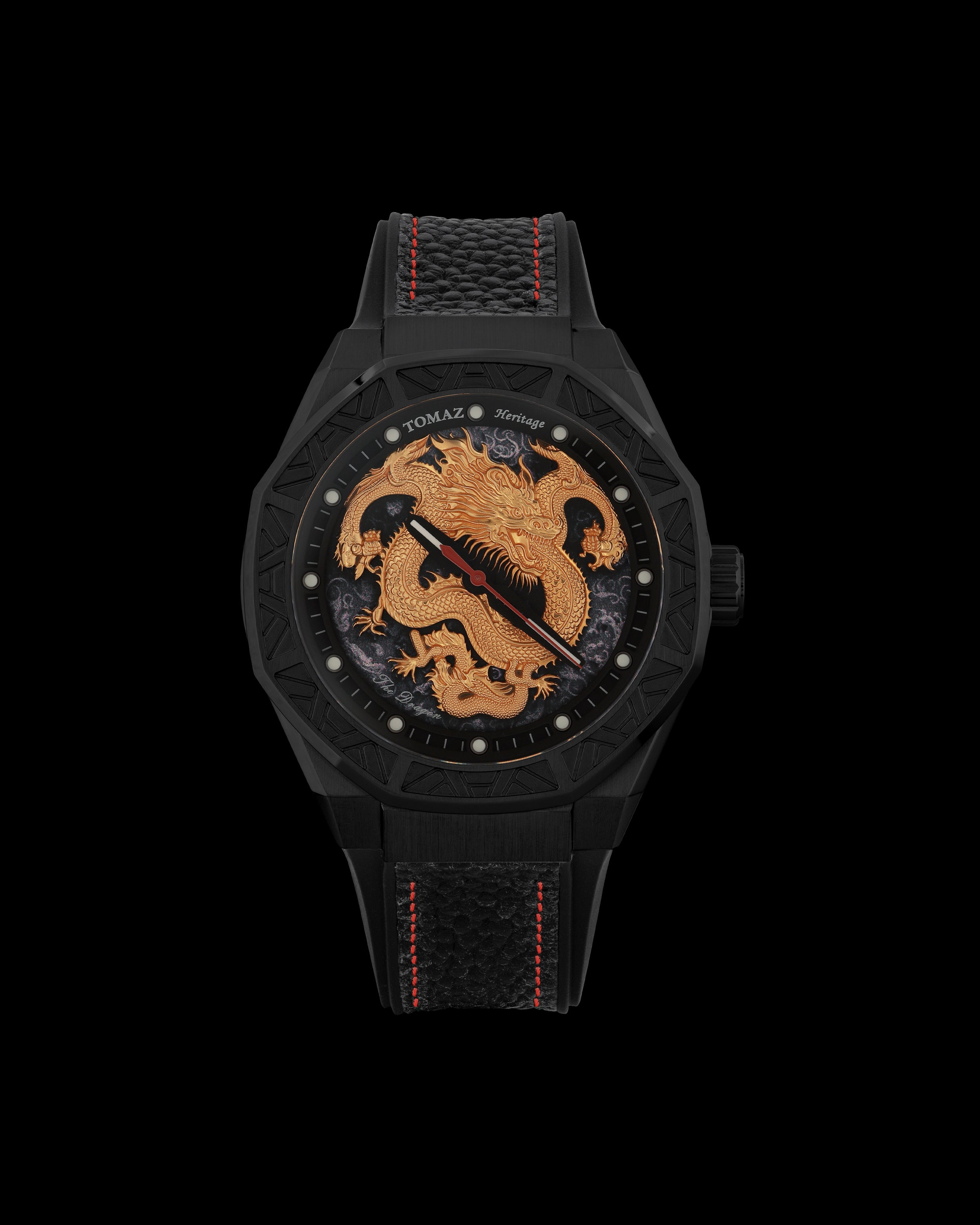 Romeo XL Dragon TQ030-D7A (Black) and Black Rubber Leather Strap
