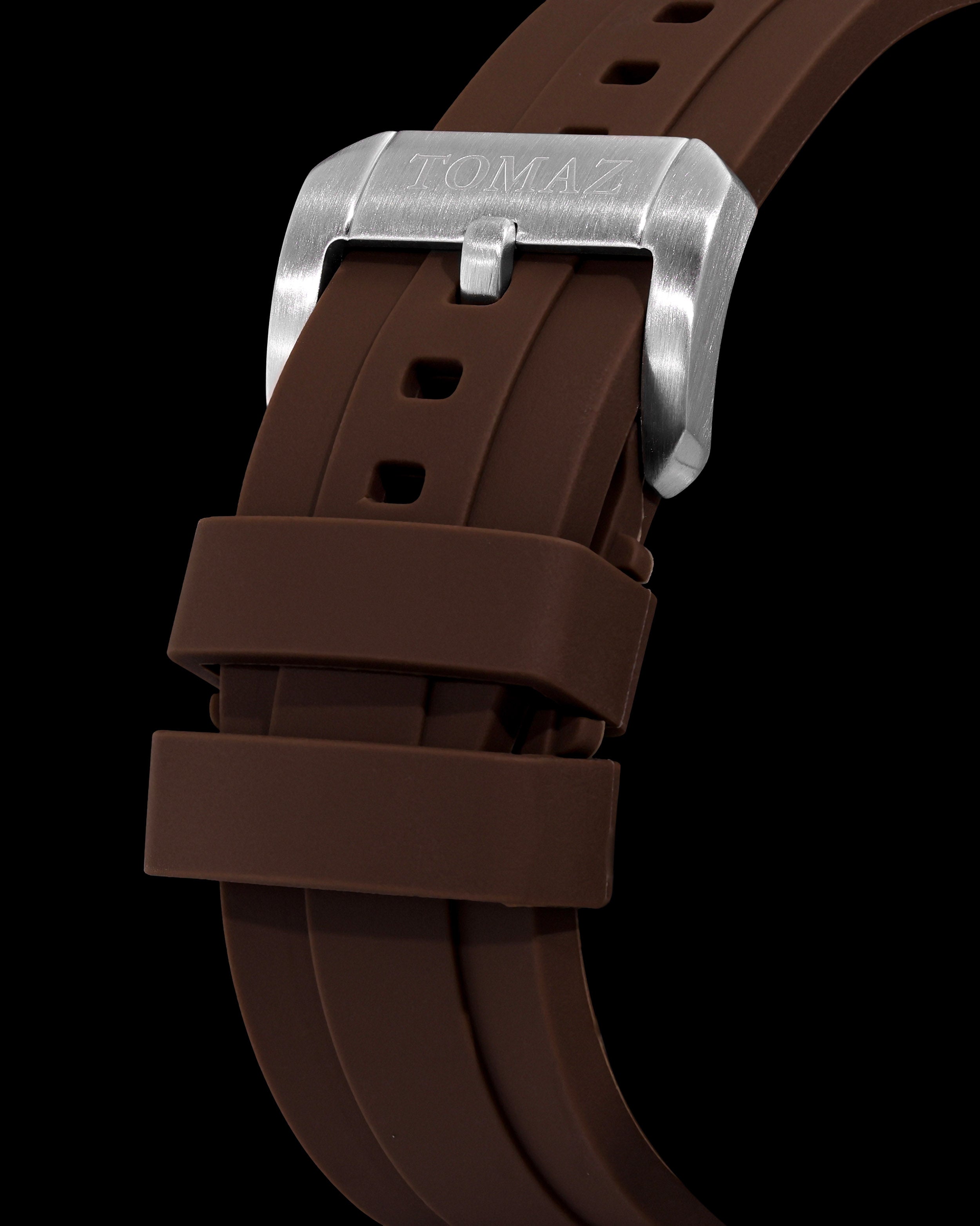 Tomaz Men's Driver Watch TQ031-D14 (Silver/Brown) with Brown Silicone Strap