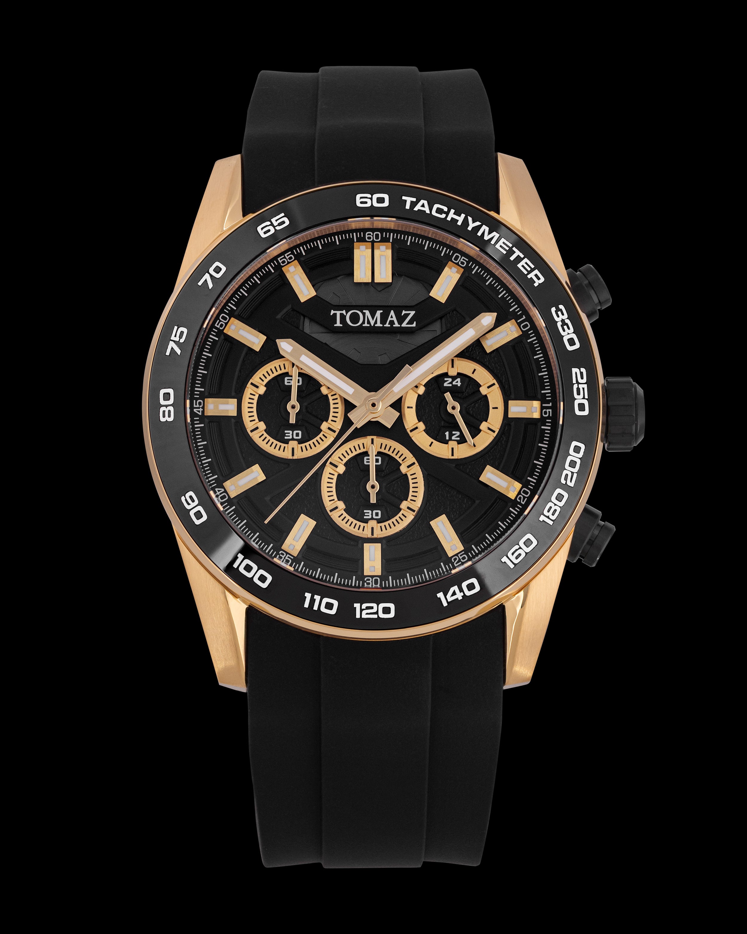 Jam Tangan Pemandu Tomaz Lelaki TQ031-D20 (Emas/Hitam) dengan Tali Silikon Hitam