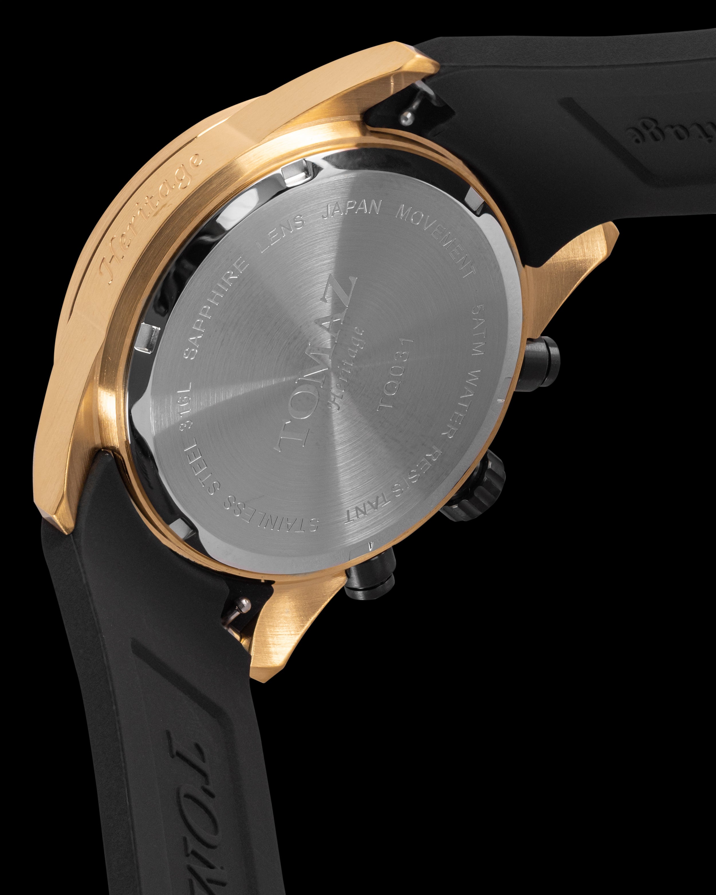 Jam Tangan Pemandu Tomaz Lelaki TQ031-D20 (Emas/Hitam) dengan Tali Silikon Hitam