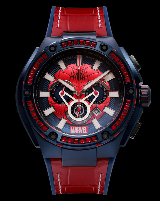 Marvel Spider-Man TQ037N-D1 (Blue/Red) with Blue/Red Silicone Leather Bamboo Strap