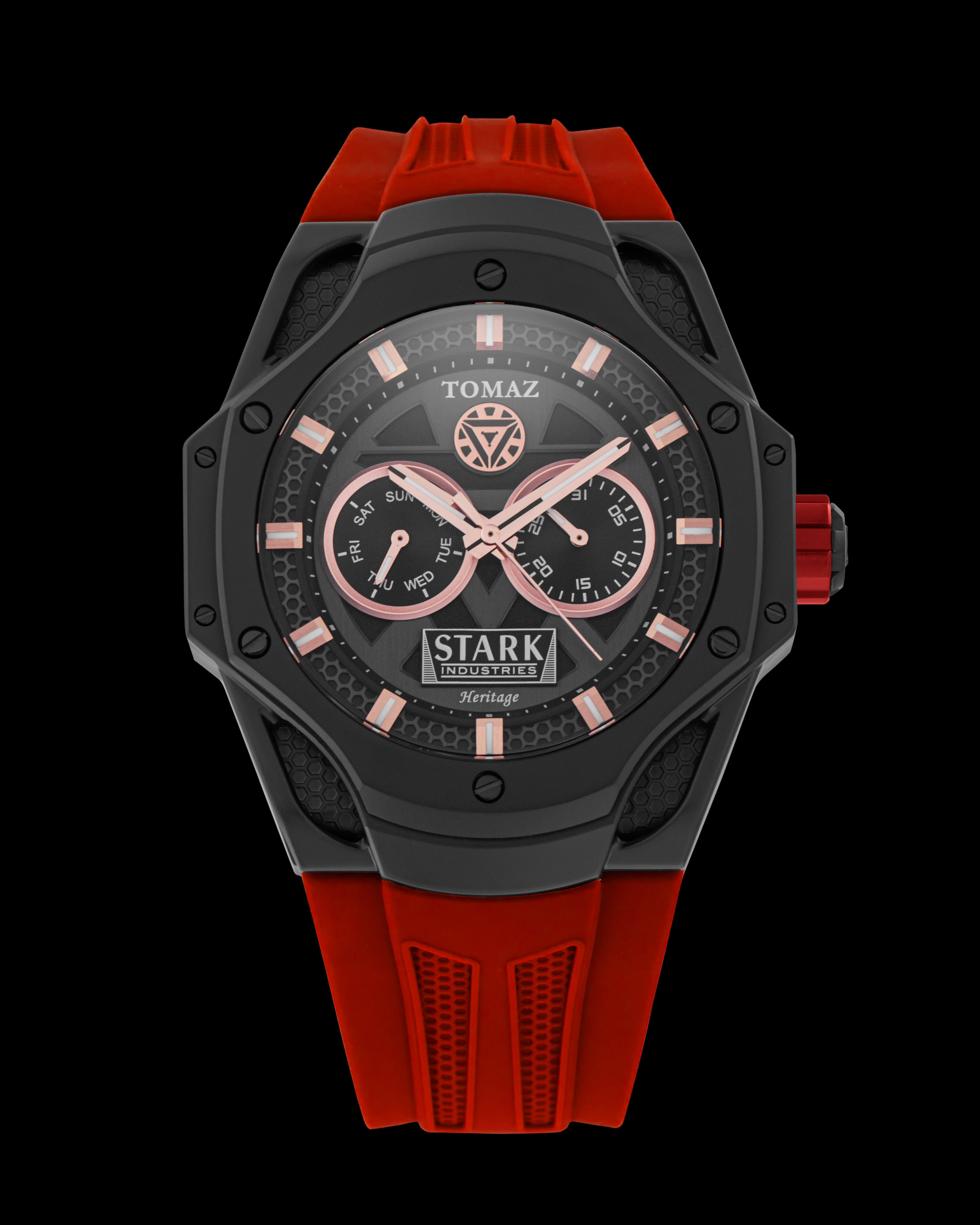 Marvel Stark Industries TQ045-AD1 (Hitam) dengan Tali Silikon Merah
