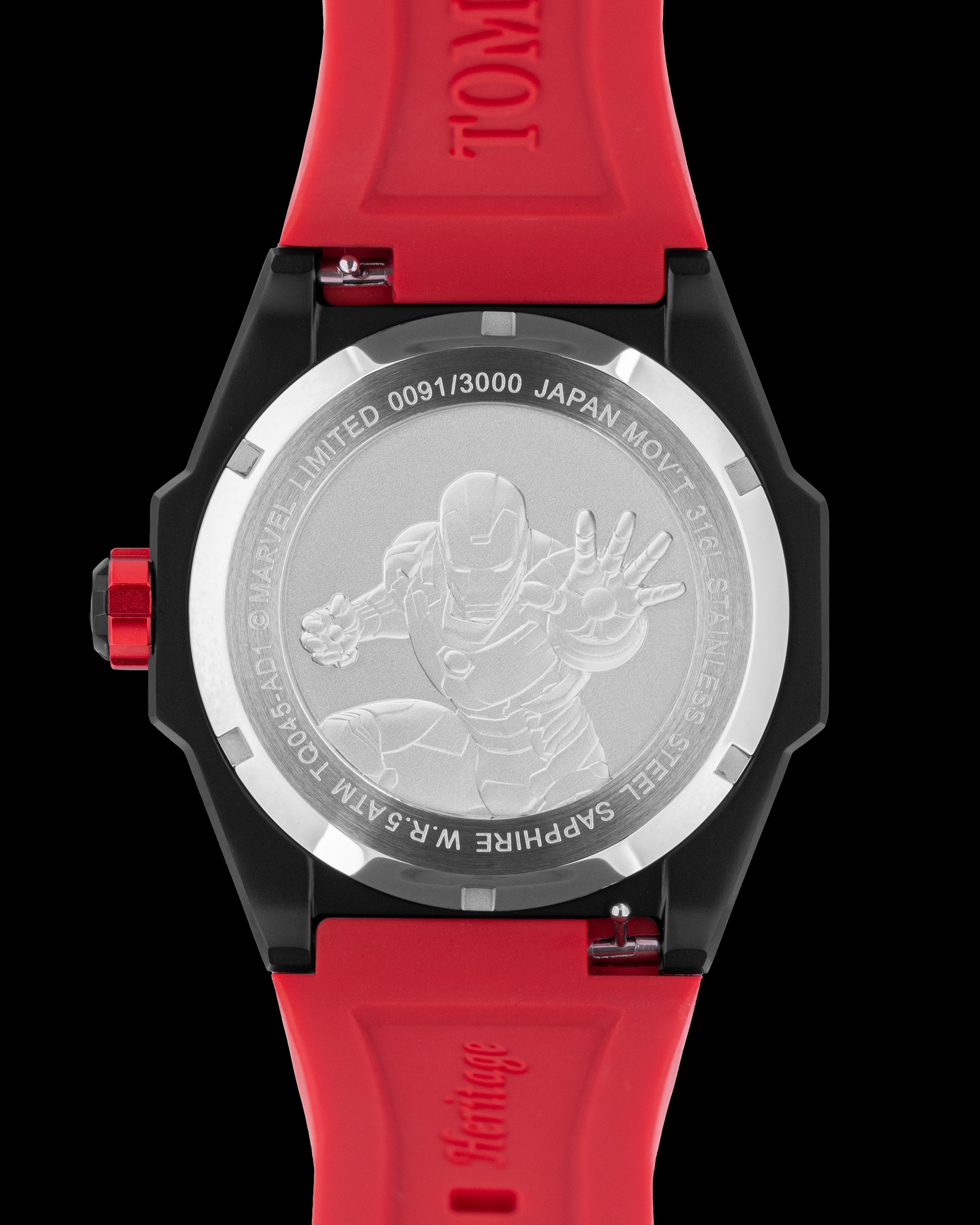 Marvel Stark Industries TQ045-AD1 (Hitam) dengan Tali Silikon Merah