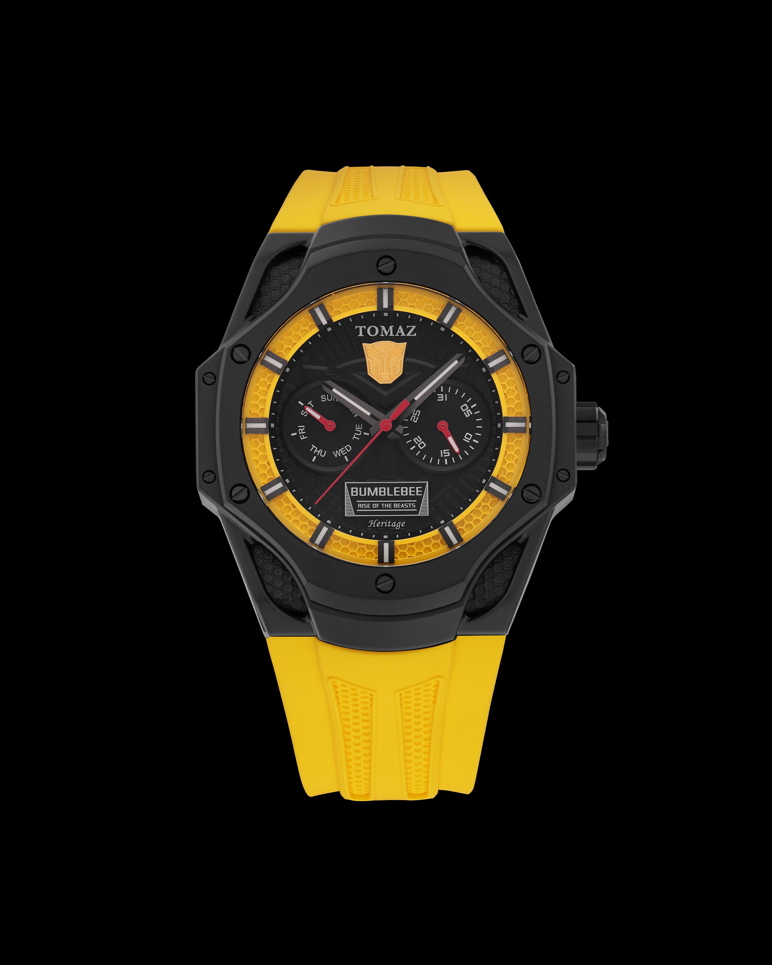 Transformer Bumblebee TQ045-LD1 (Silver/Yellow/Black) with Yellow Silicone Strap