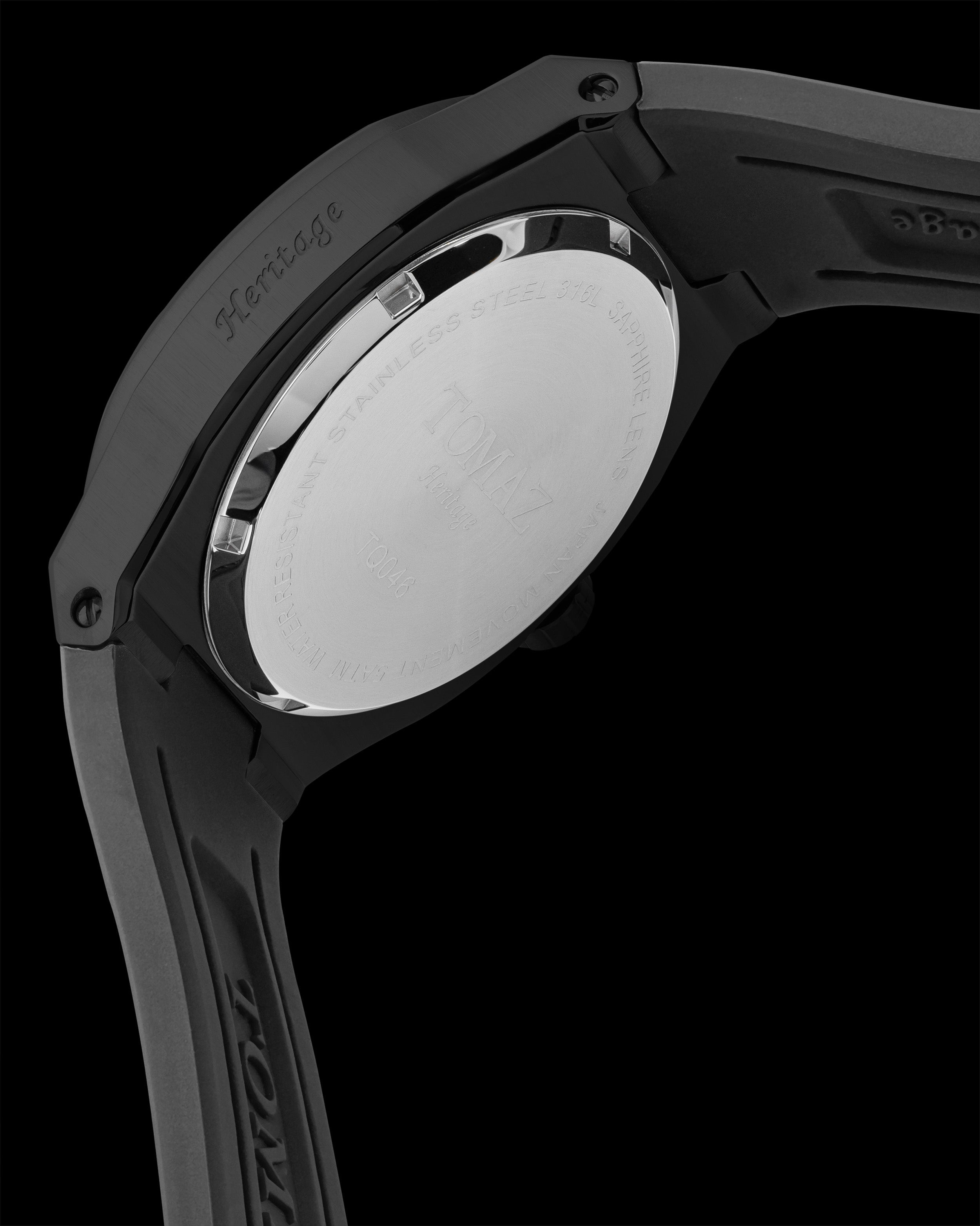 Moonphase TQ046-2D4 (Black) with Black Rubber Leather Strap