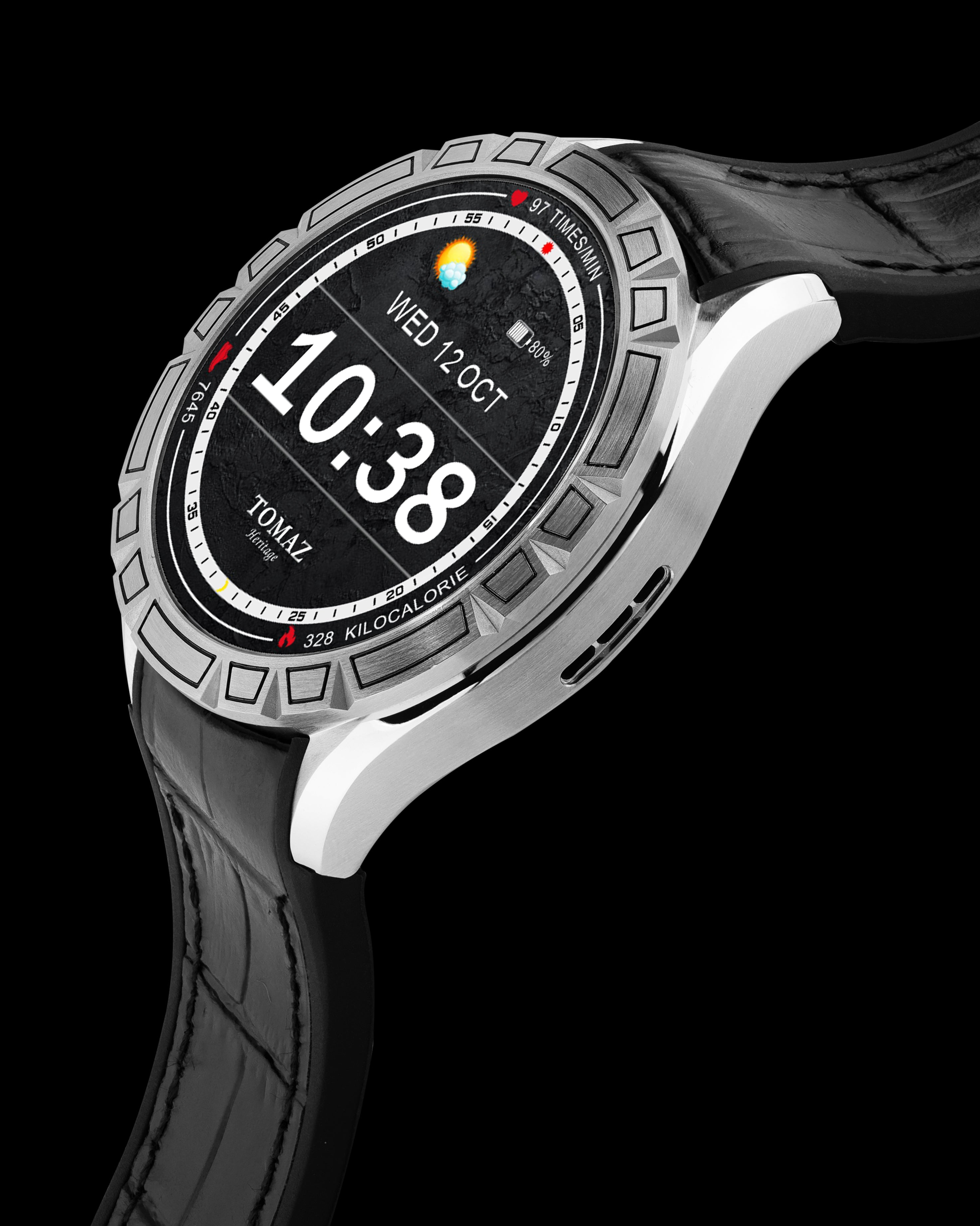 Tomaz Smartwatch TQ047-BD1 (Silver/Black) with Black Rubber Leather Strap