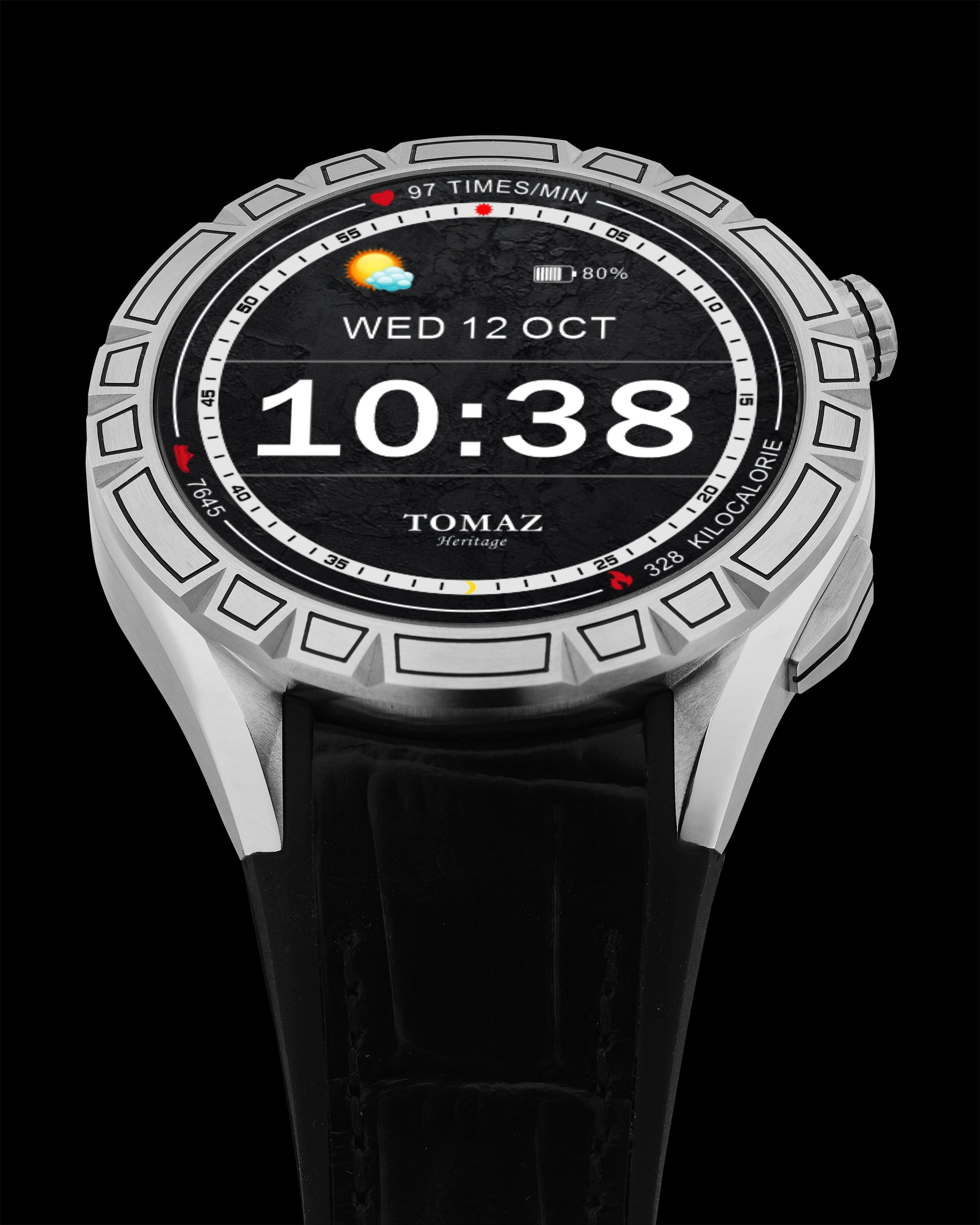 Tomaz Smartwatch TQ047-BD1 (Silver/Black) with Black Rubber Leather Strap