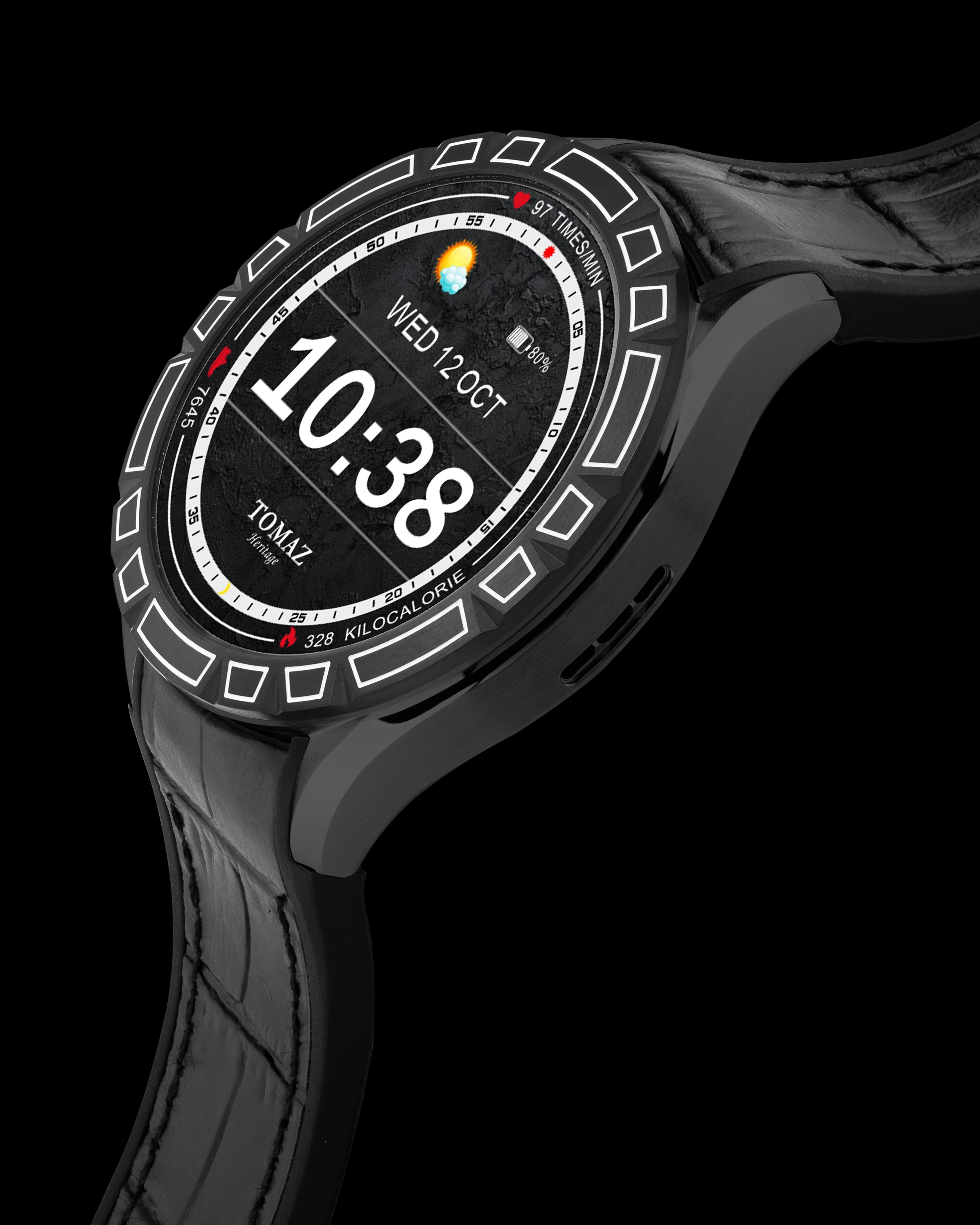Tomaz Smartwatch TQ047-BD2 (Black) with Black Rubber Leather Strap