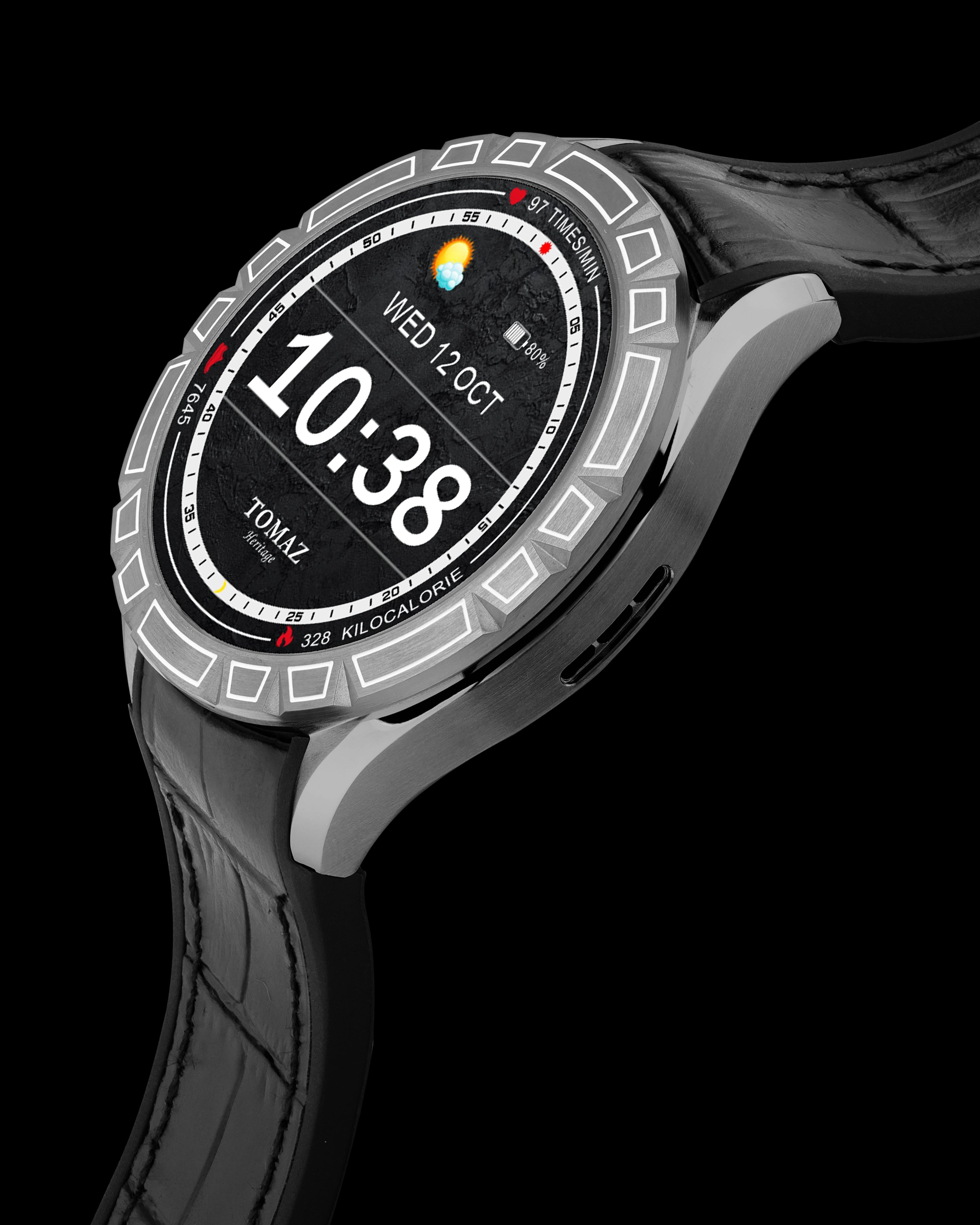 Tomaz Smartwatch TQ047-BD3 (Metal Gun/Black) with Black Rubber Leather Strap