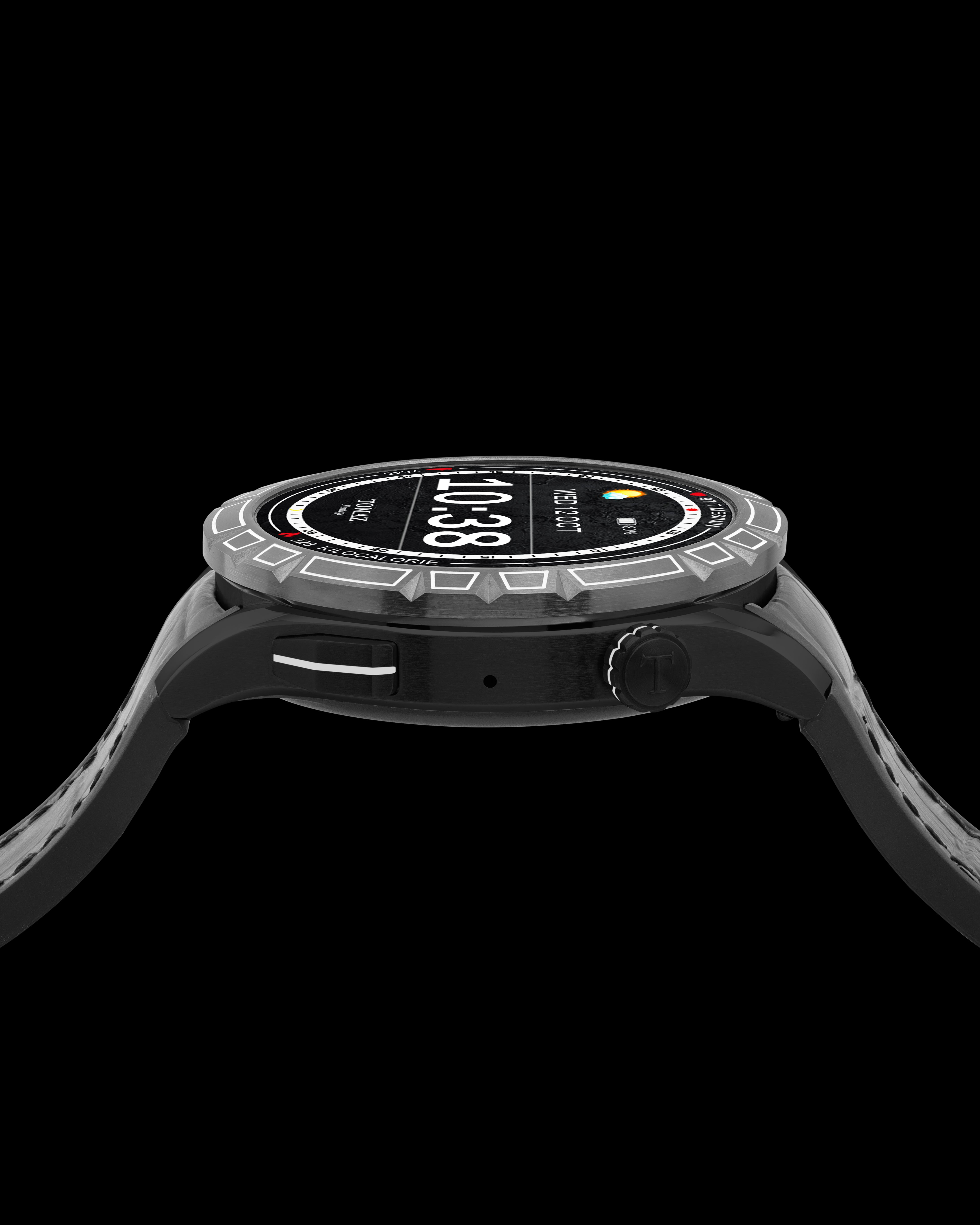 Tomaz Smartwatch TQ047-BD3 (Metal Gun/Black) with Black Rubber Leather Strap