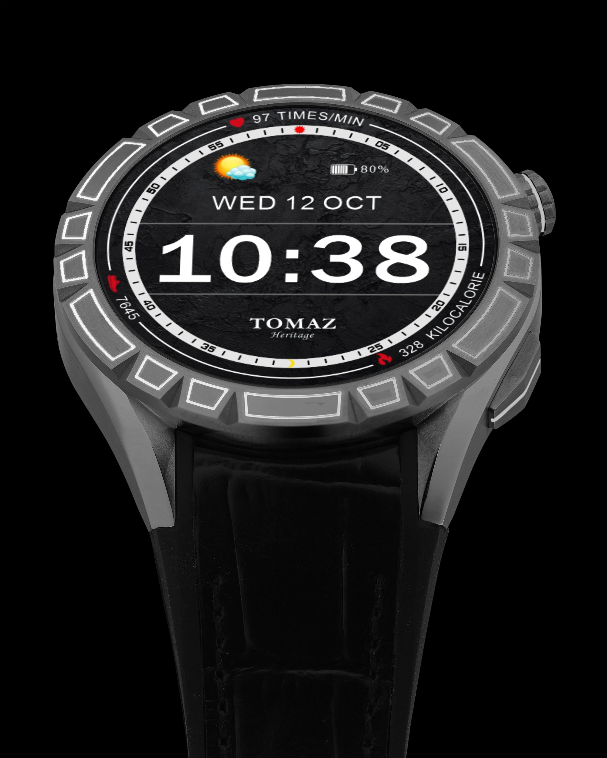 Tomaz Smartwatch TQ047-BD3 (Metal Gun/Black) with Black Rubber Leather Strap