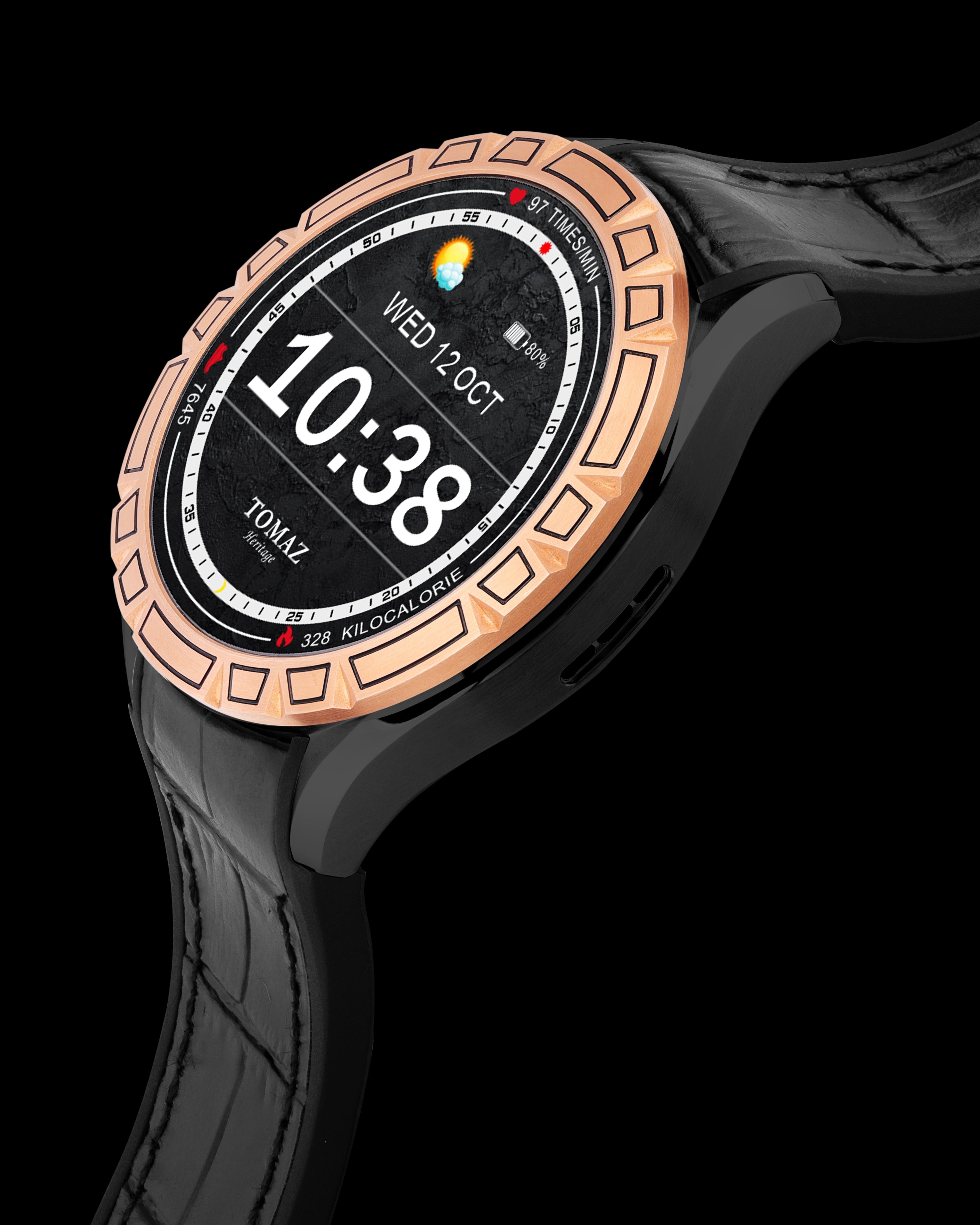 Tomaz Smartwatch TQ047-BD4 (Gold) with Black Rubber Leather Strap
