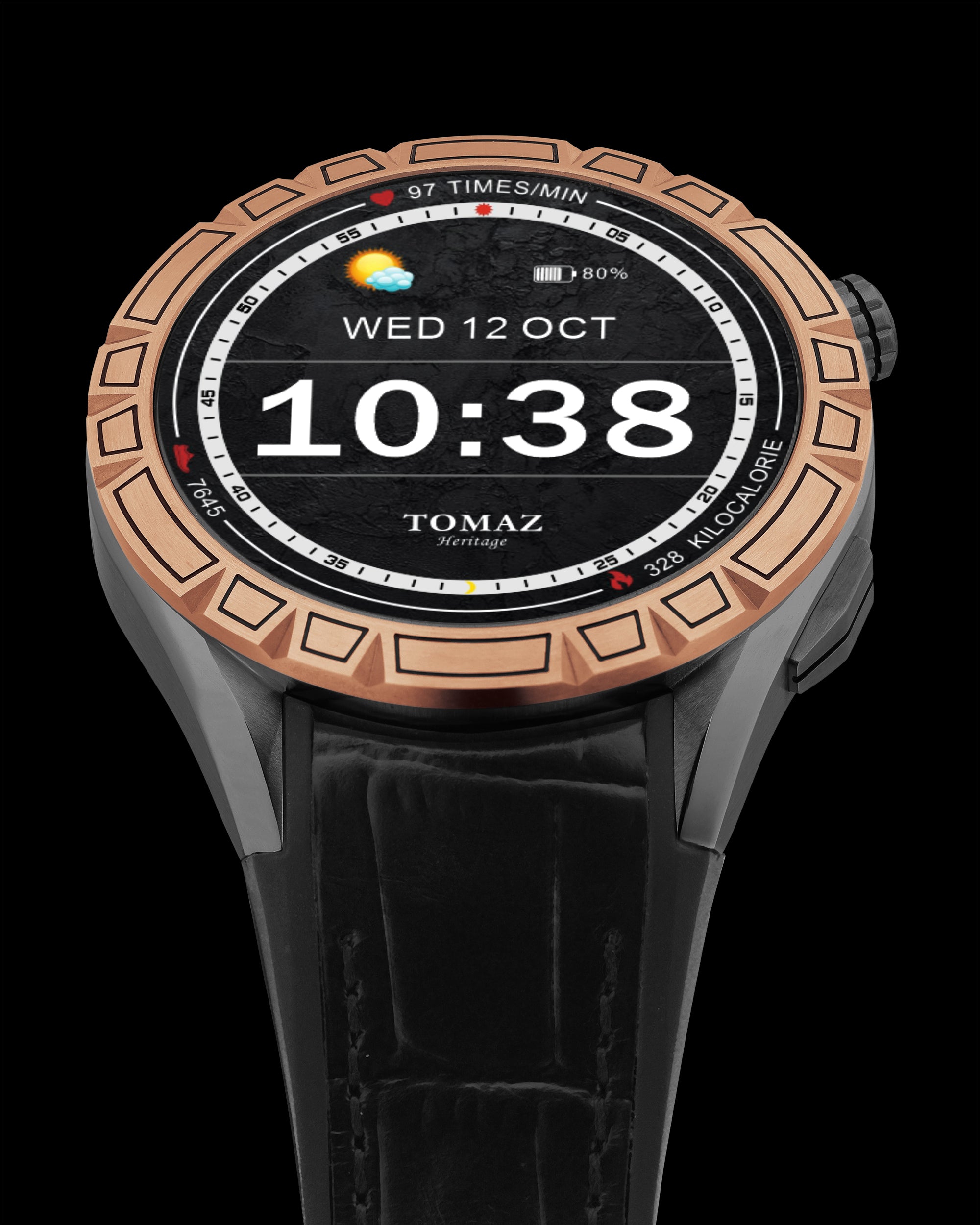 Tomaz Smartwatch TQ047-BD4 (Gold) with Black Rubber Leather Strap