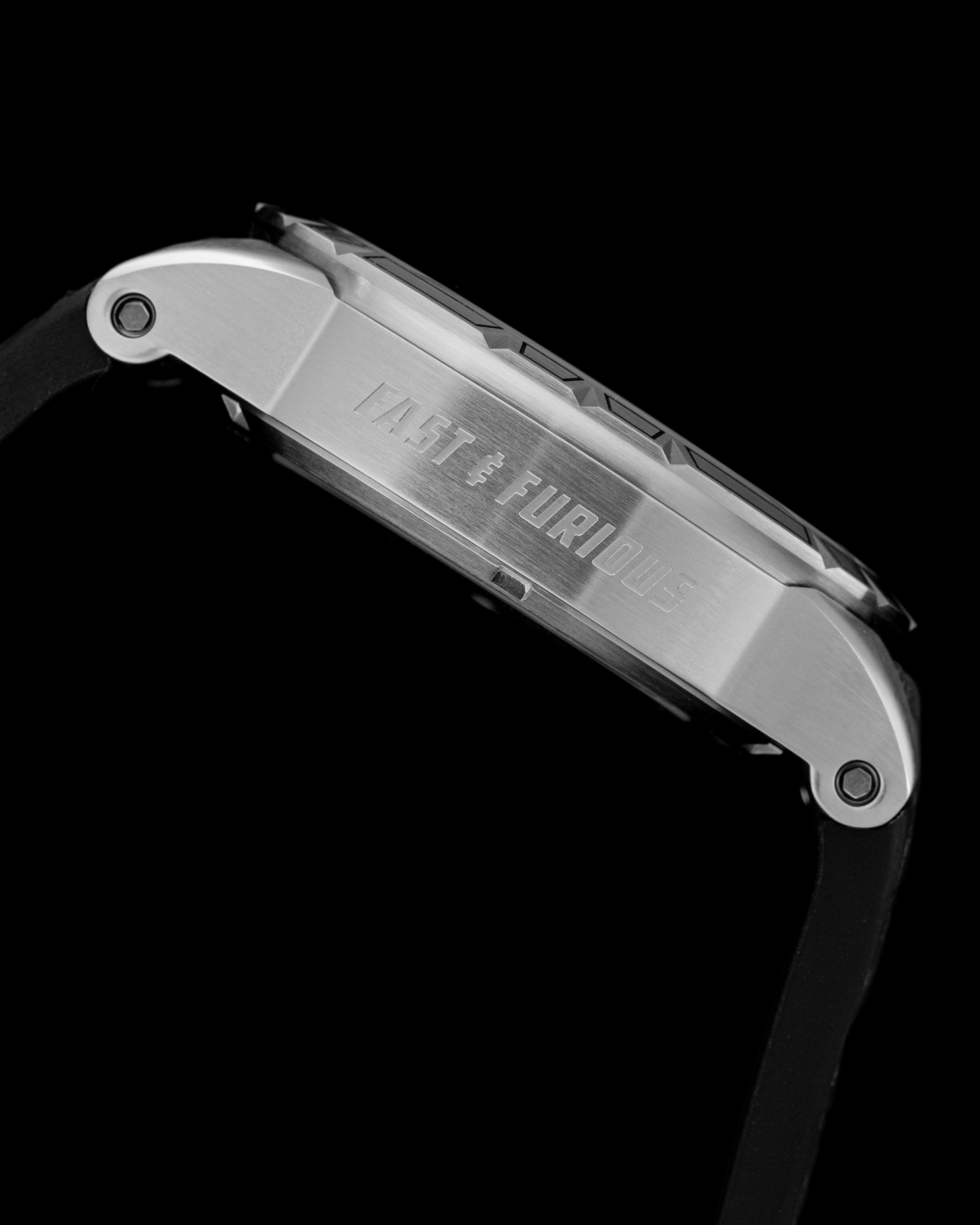 Fast & Furious TQ048-AD1 (Black/Silver/Black) with Black Leather & Silicone Strap