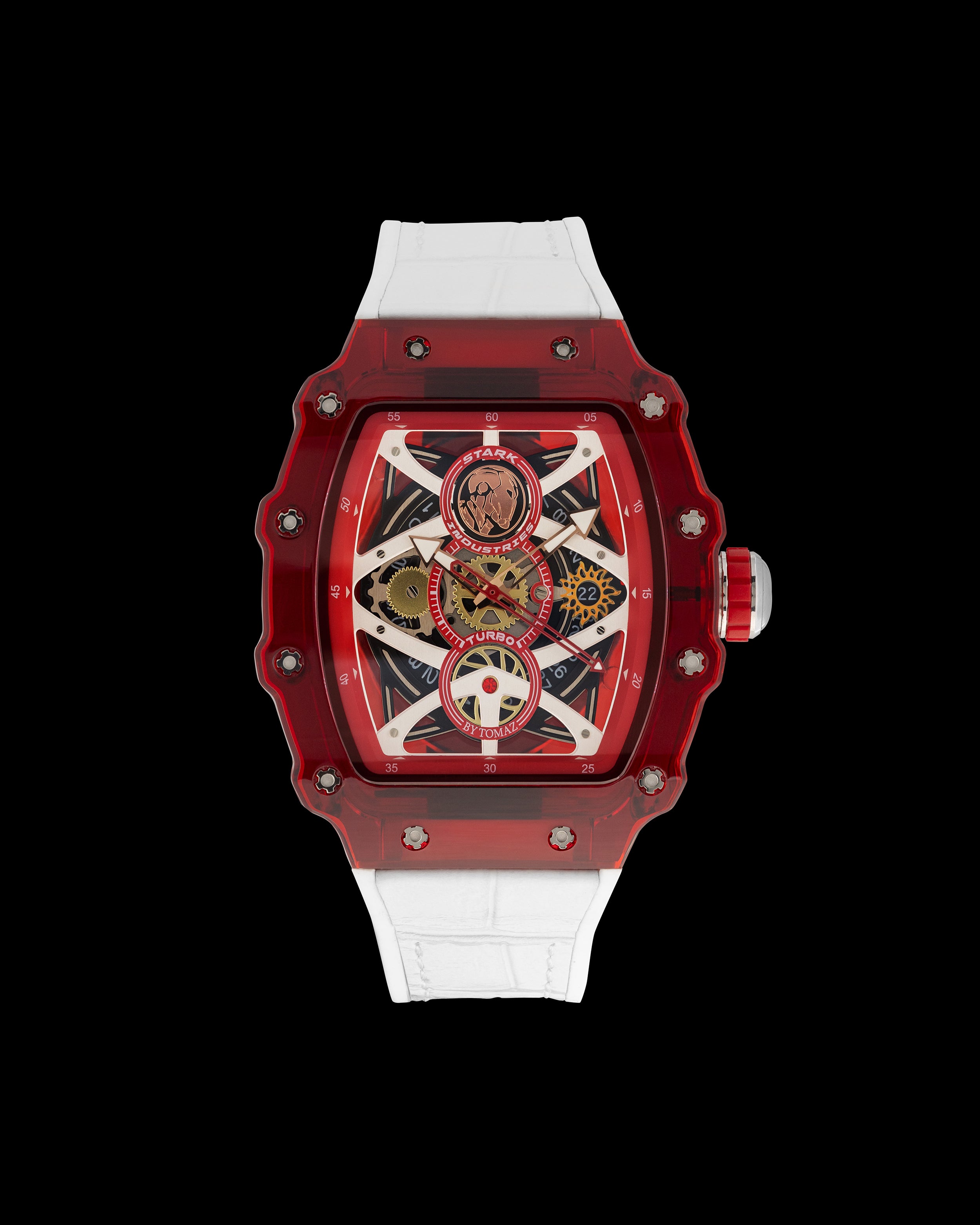 Turbo oleh Tomaz - Stark Industries Edition TQ053-AD5 (Merah/Putih) dengan Tali Kulit Getah Putih