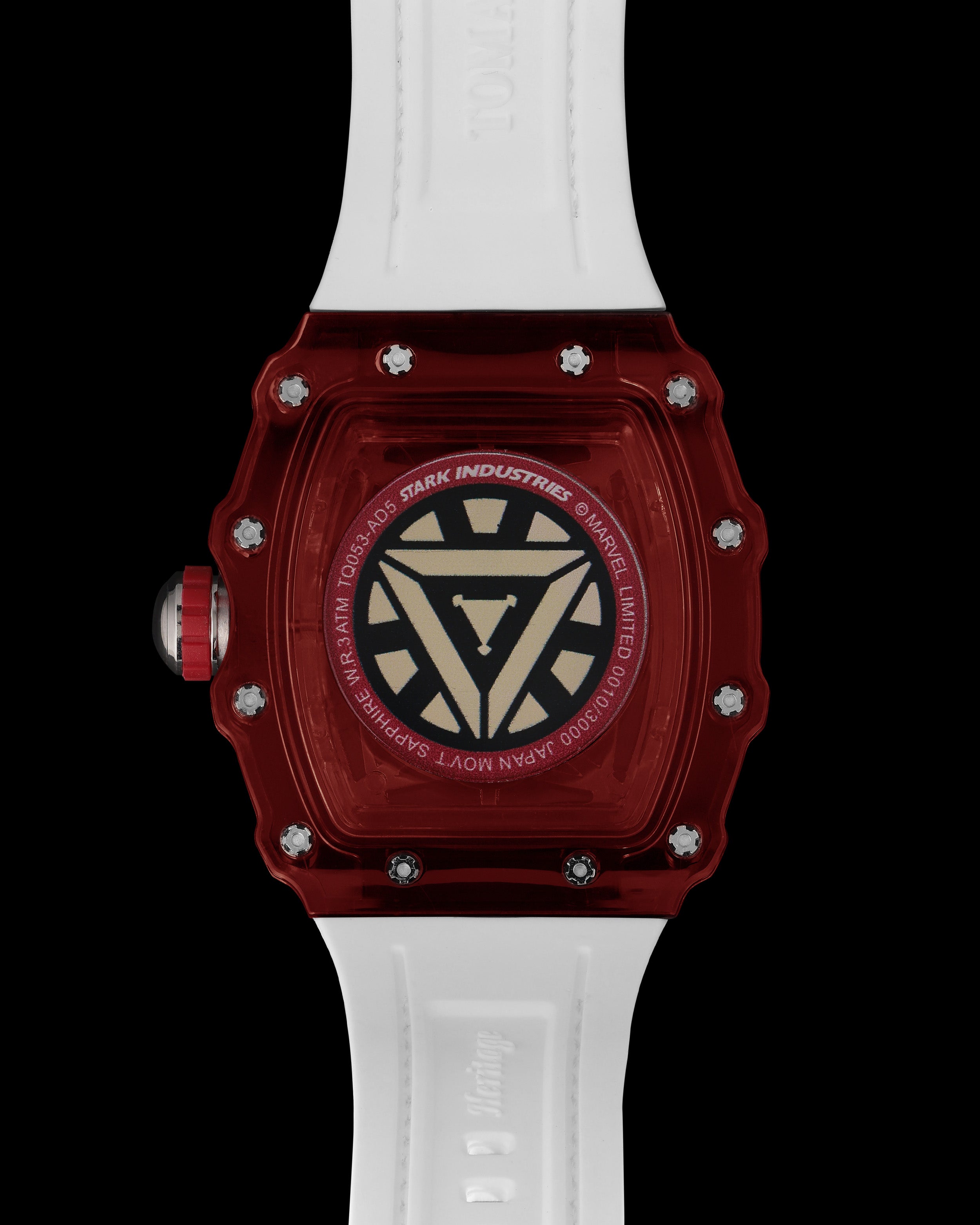 Turbo oleh Tomaz - Stark Industries Edition TQ053-AD5 (Merah/Putih) dengan Tali Kulit Getah Putih
