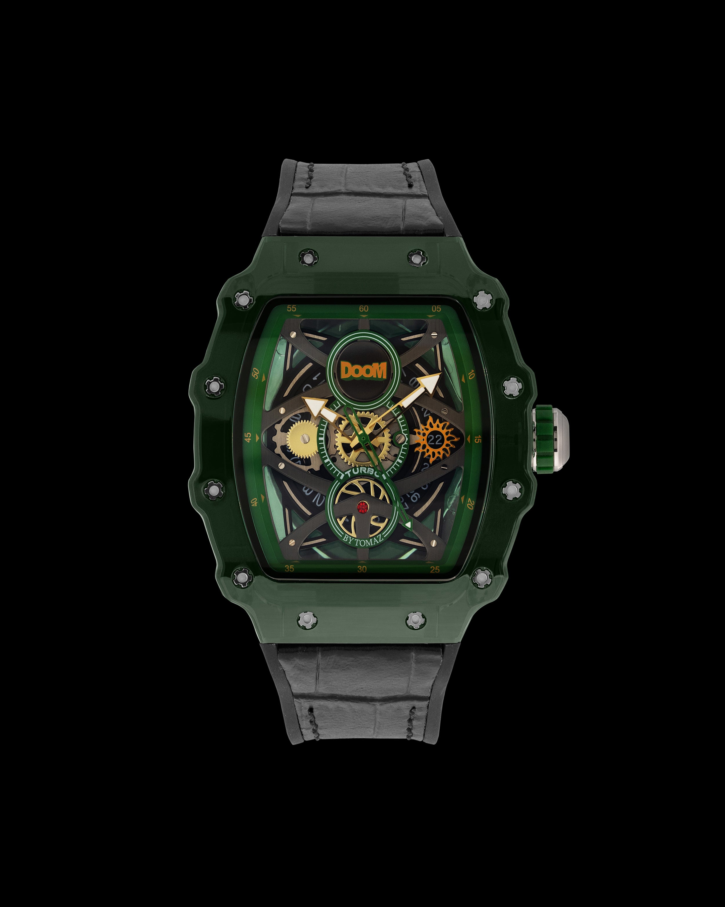 Turbo oleh Tomaz - Edisi Doctor Doom TQ053-BD1 (Hijau/Kelabu) dengan Tali Kulit Getah Hitam