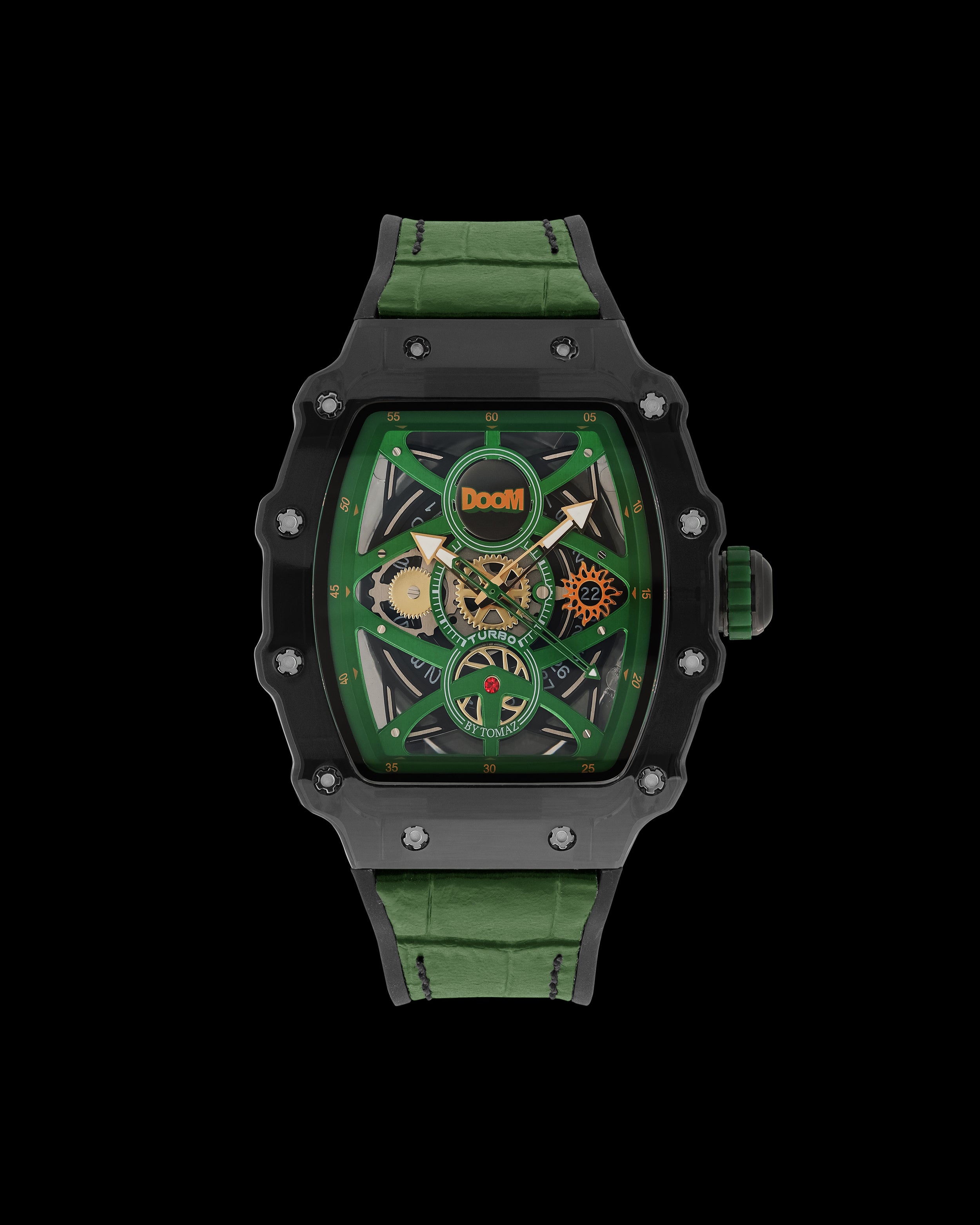 Turbo oleh Tomaz - Edisi Doctor Doom TQ053-BD3 (Kelabu/Hijau) dengan Tali Kulit Getah Hijau