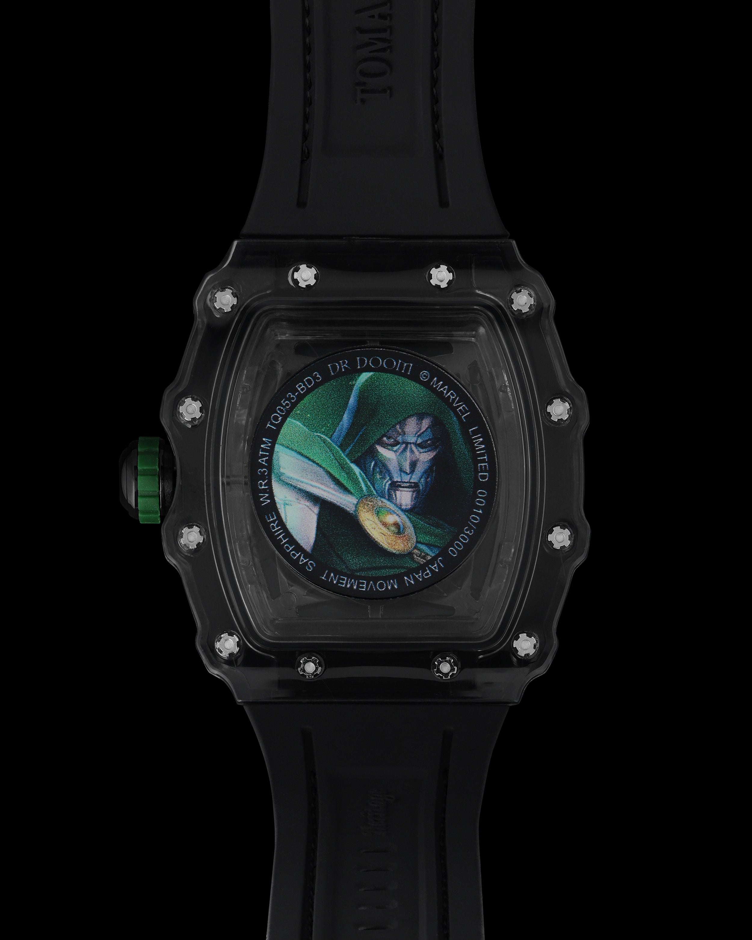 Turbo oleh Tomaz - Edisi Doctor Doom TQ053-BD3 (Kelabu/Hijau) dengan Tali Kulit Getah Hijau