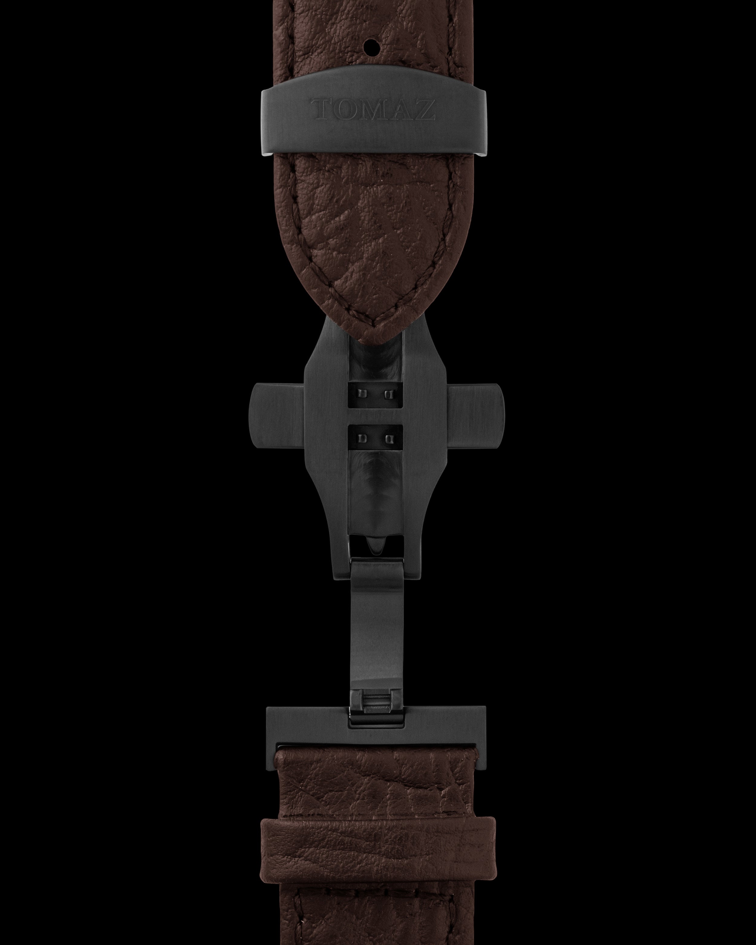 Tomaz TS2-3 Leather Lychee 24mm Watch Strap with Butterfly Clip (Coffee)