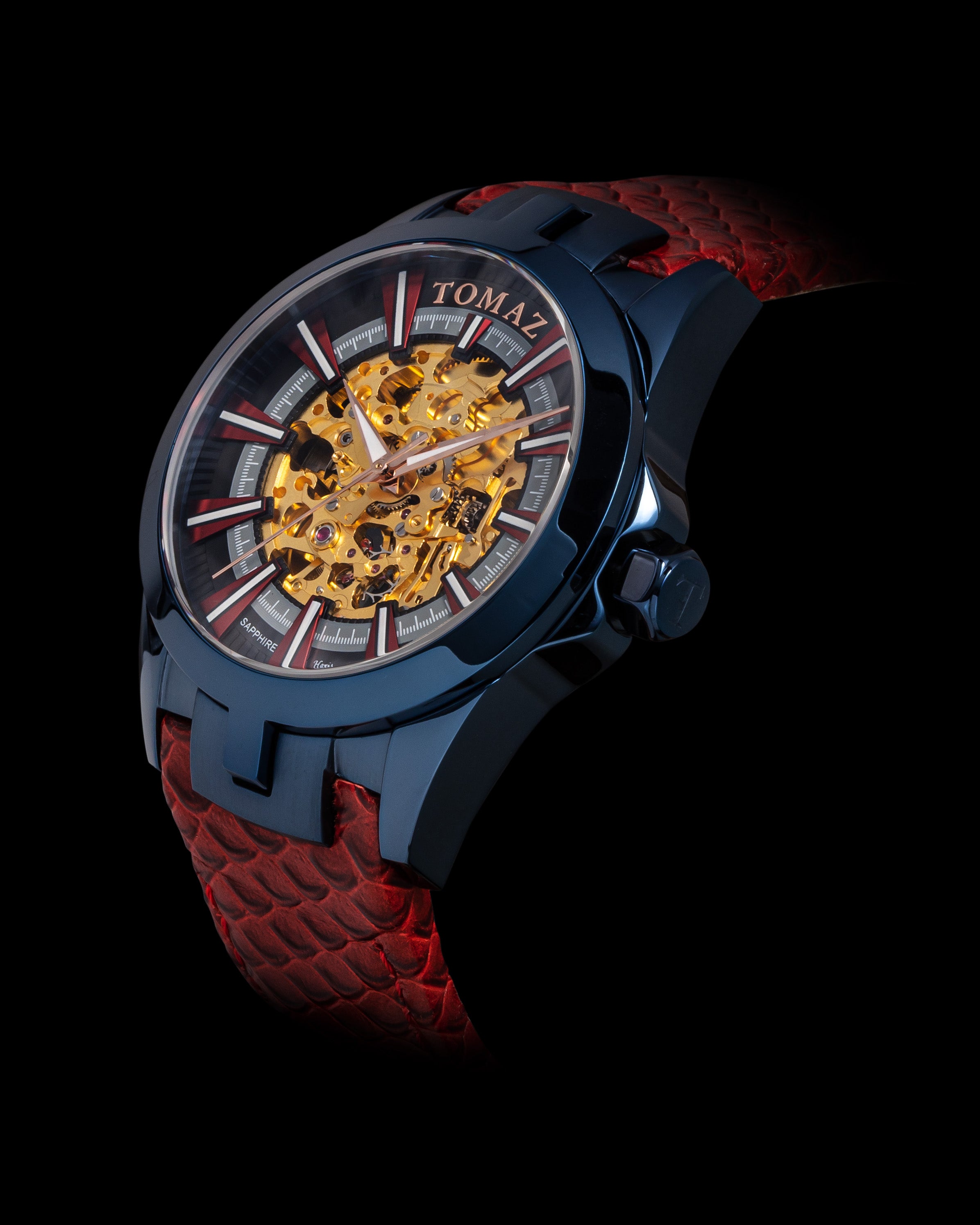Skeletor TW003B-D2 (Black/Red) Red Salmon Leather Strap