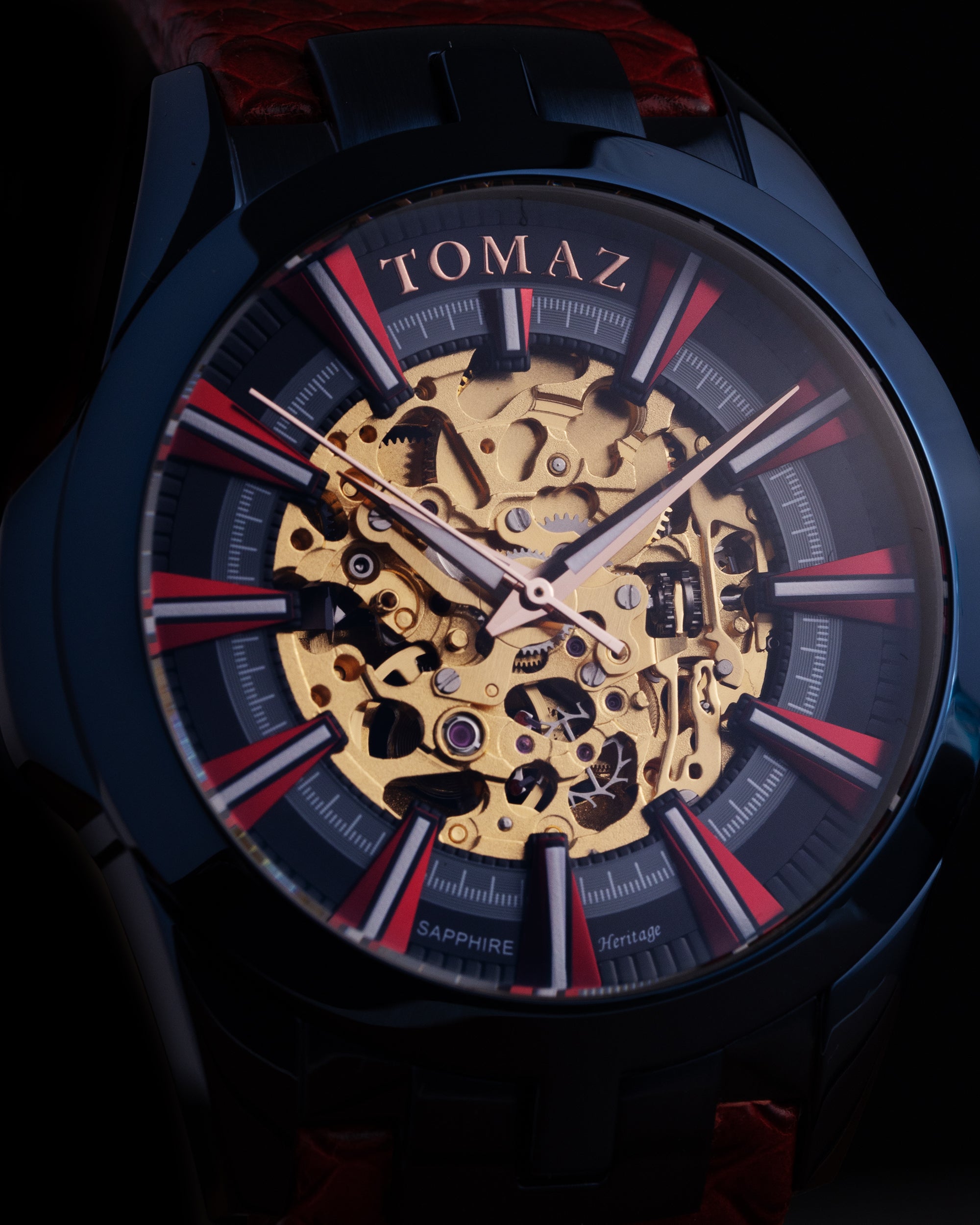 Skeletor TW003B-D2 (Black/Red) Red Salmon Leather Strap